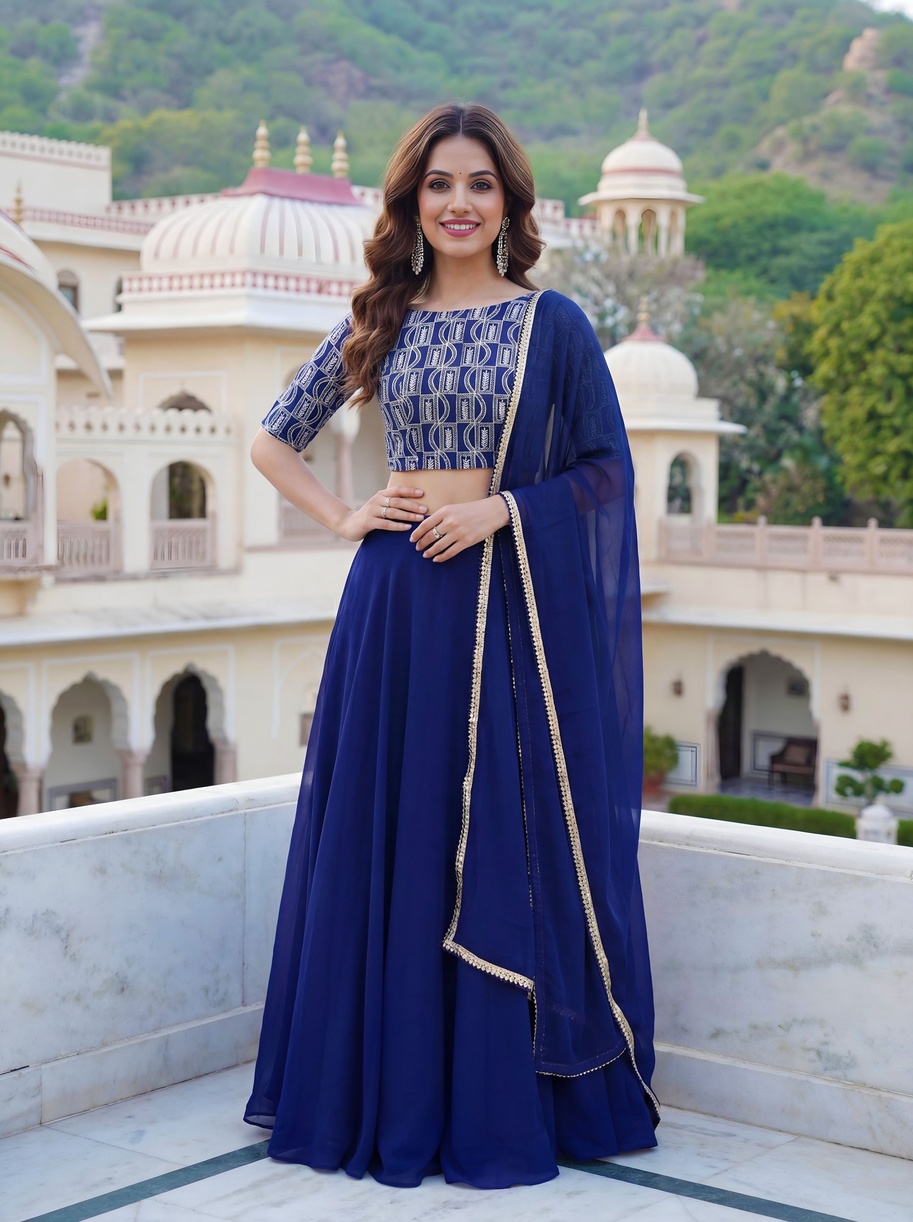 Blue Georgette Partywear Lehenga