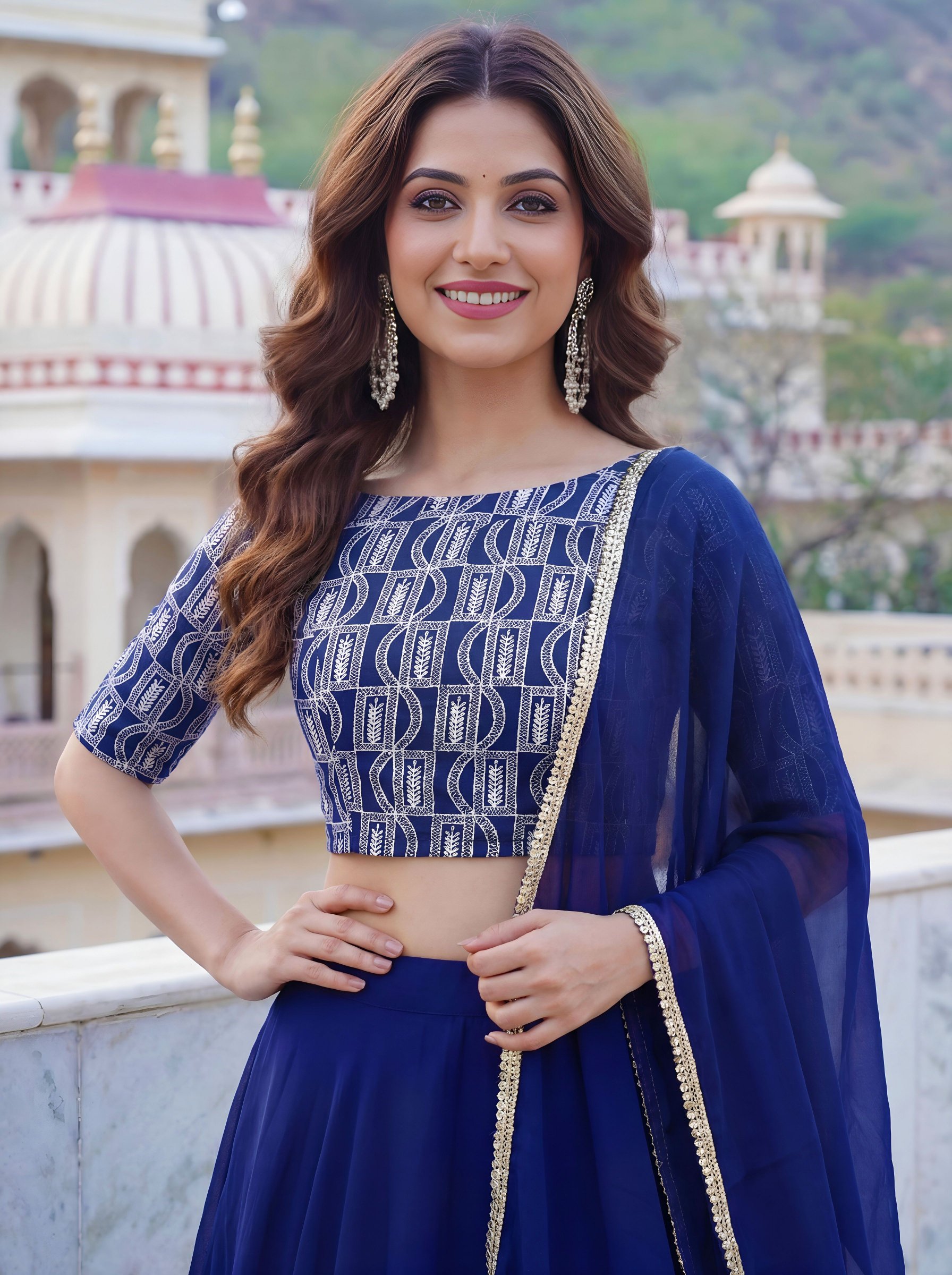 Blue Georgette Partywear Lehenga