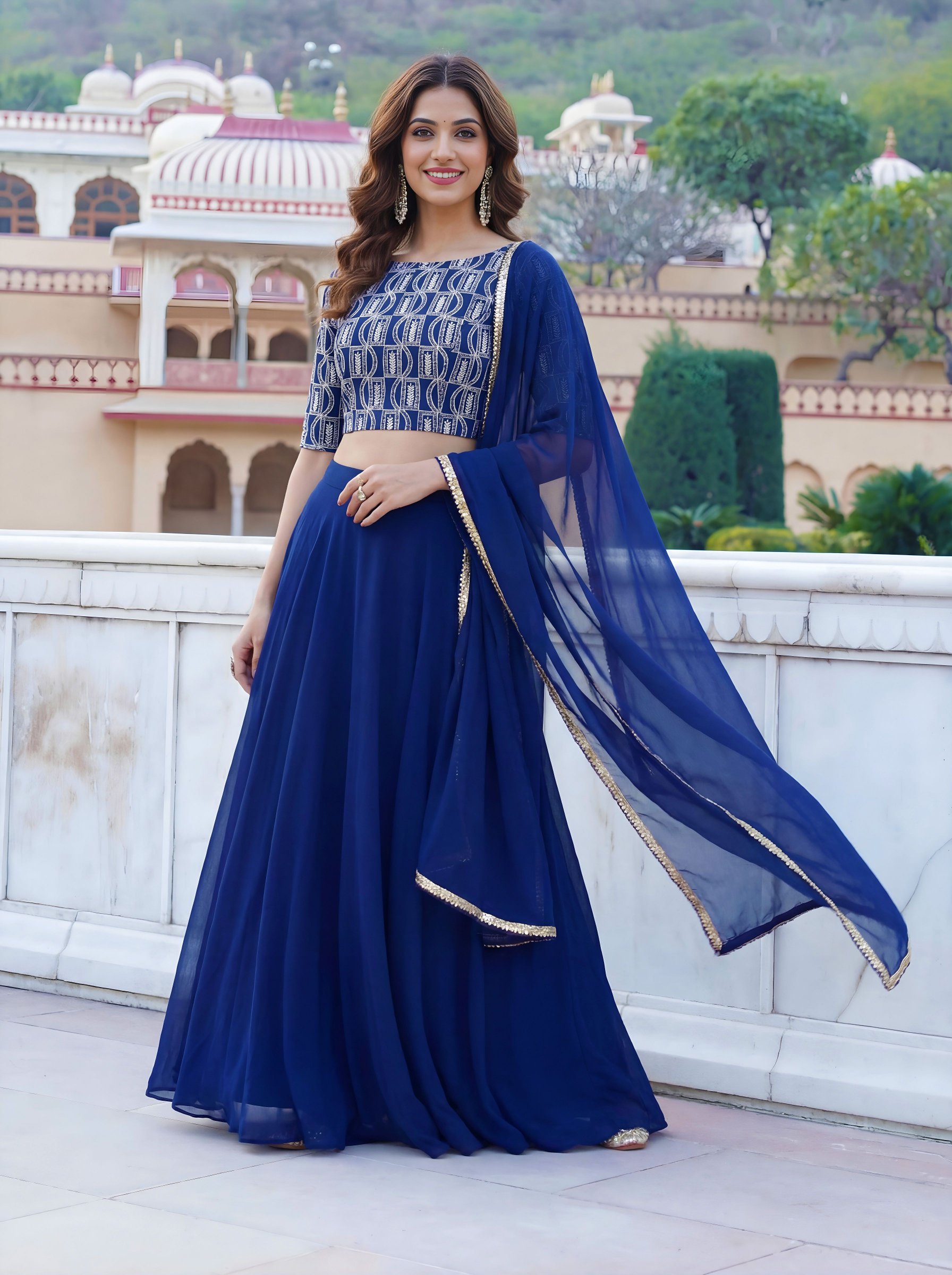 Blue Georgette Partywear Lehenga