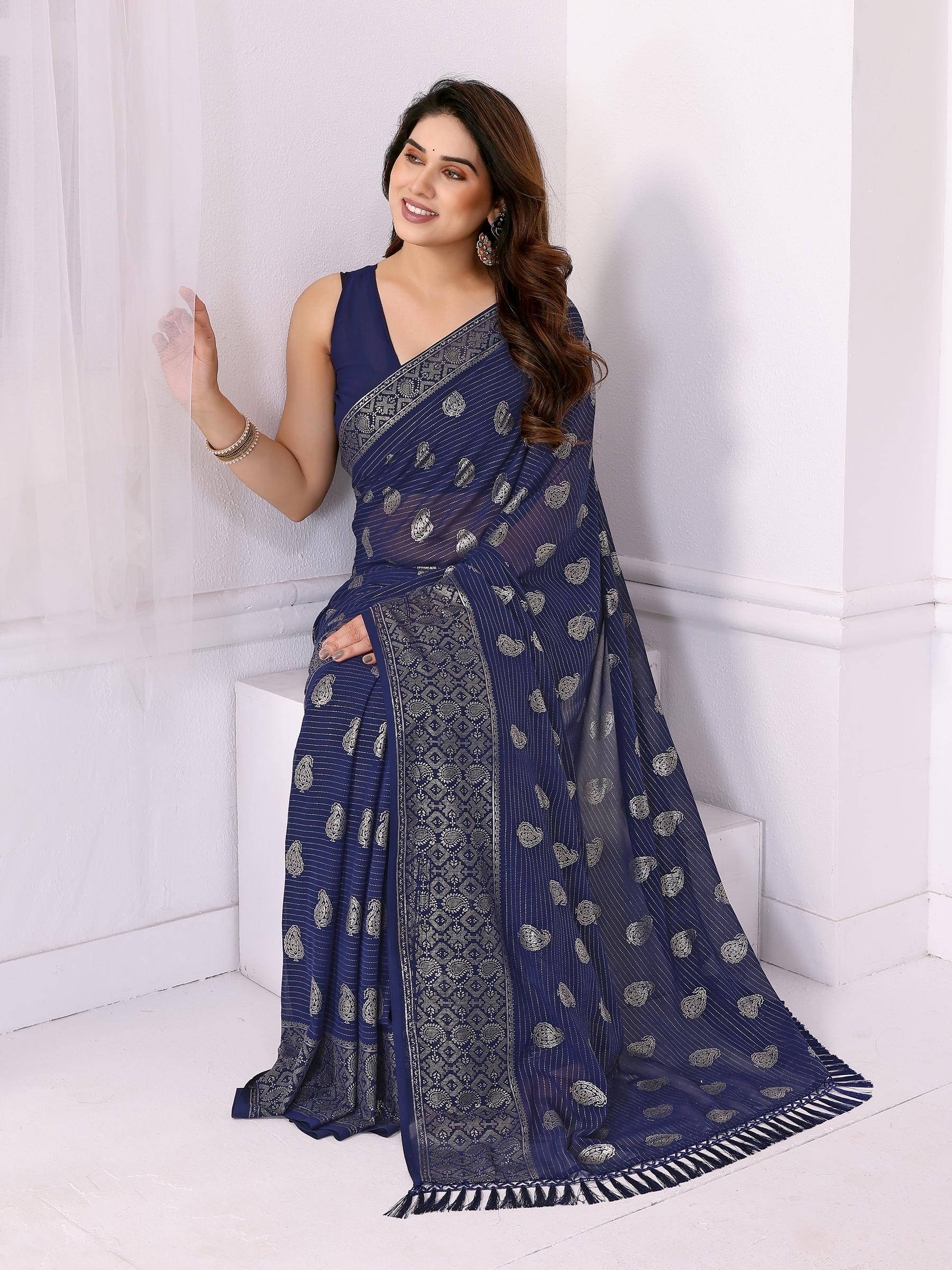Blue Georgette Saree