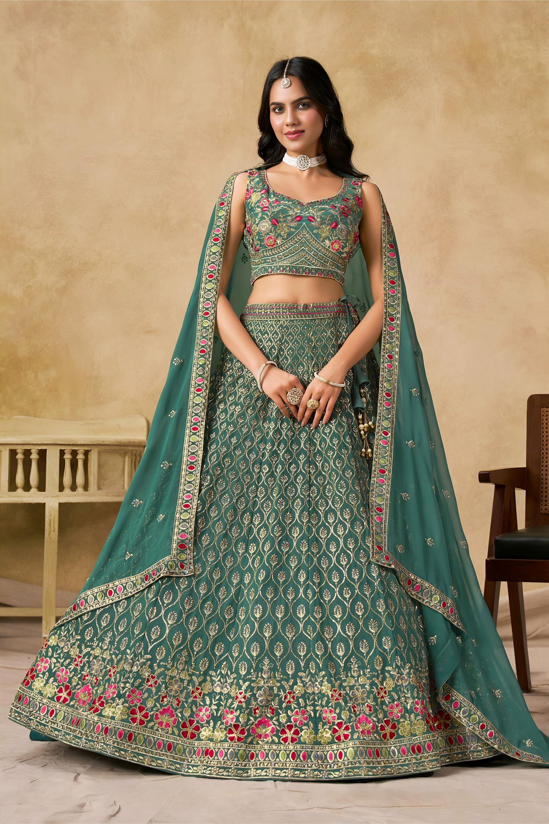 Blue Georgette Sequins Embroidered Lehenga Choli