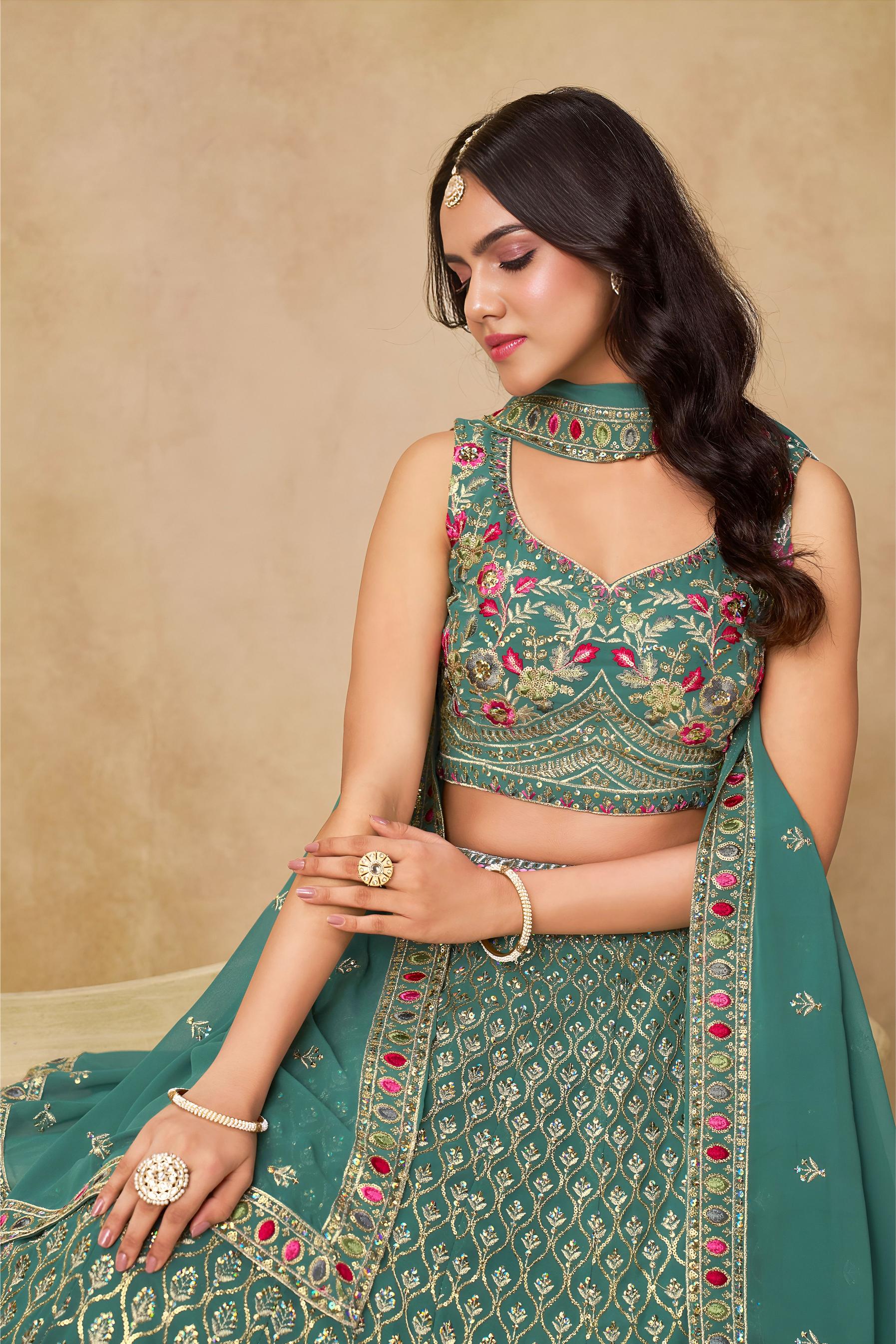 Blue Georgette Sequins Embroidered Lehenga Choli