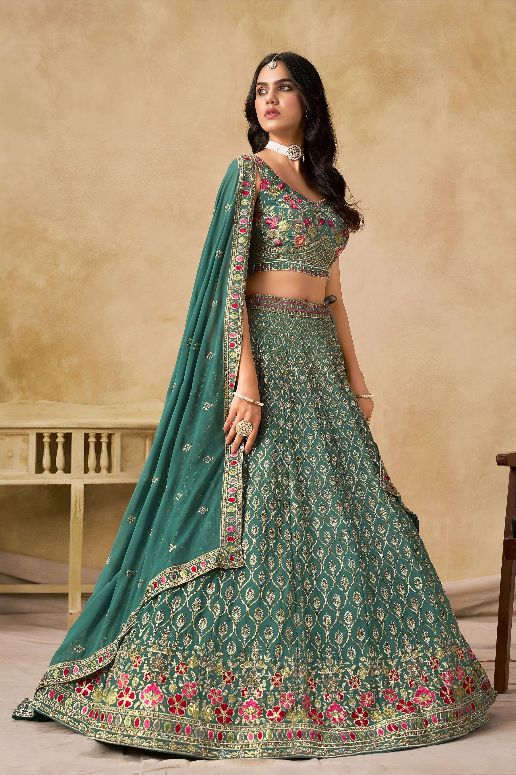 Blue Georgette Sequins Embroidered Lehenga Choli