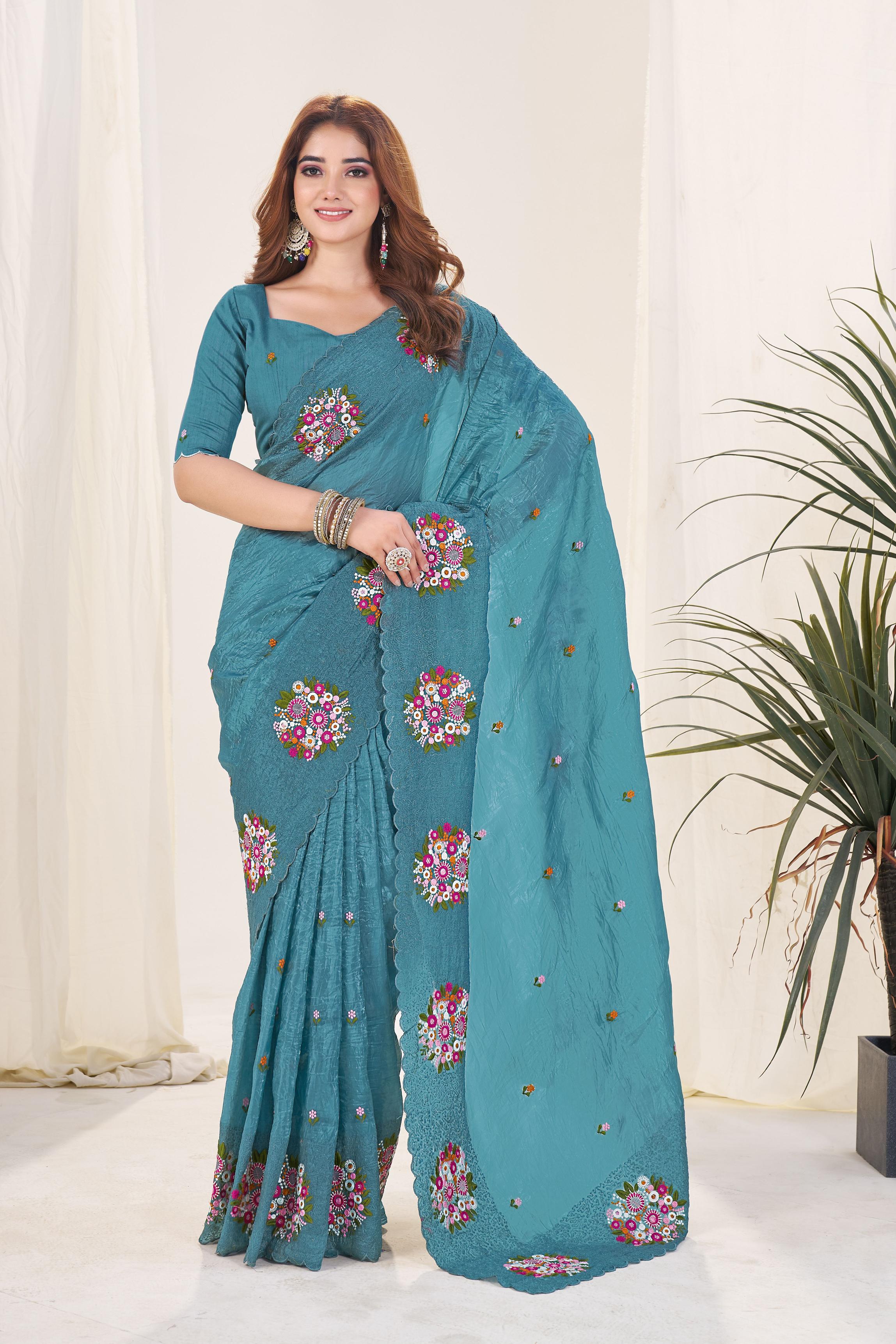 Blue Gold Crush Saree