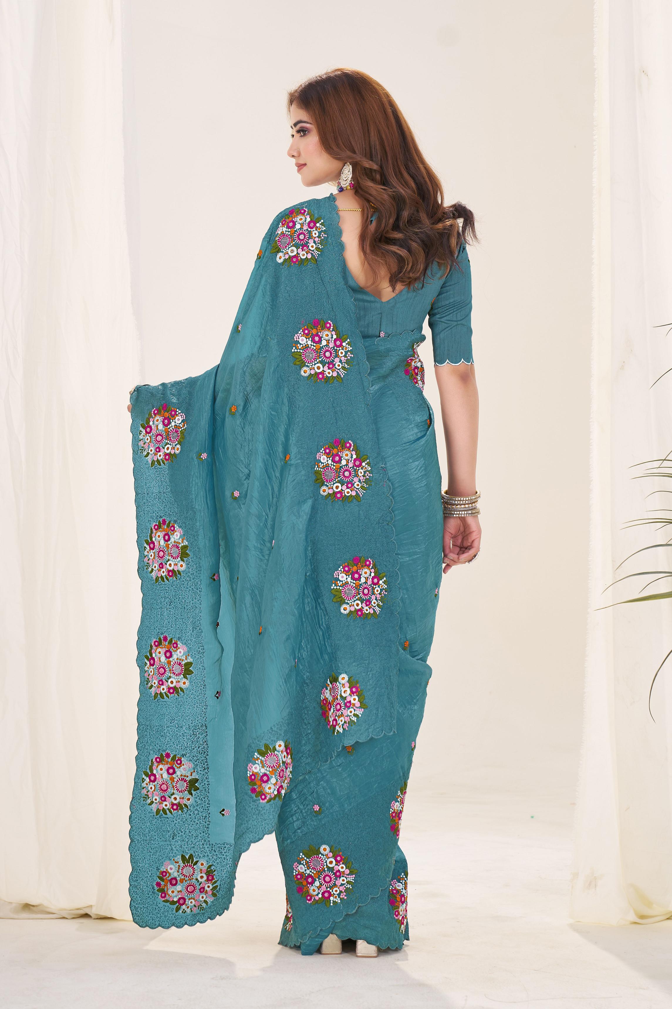 Blue Gold Crush Saree — alternate view