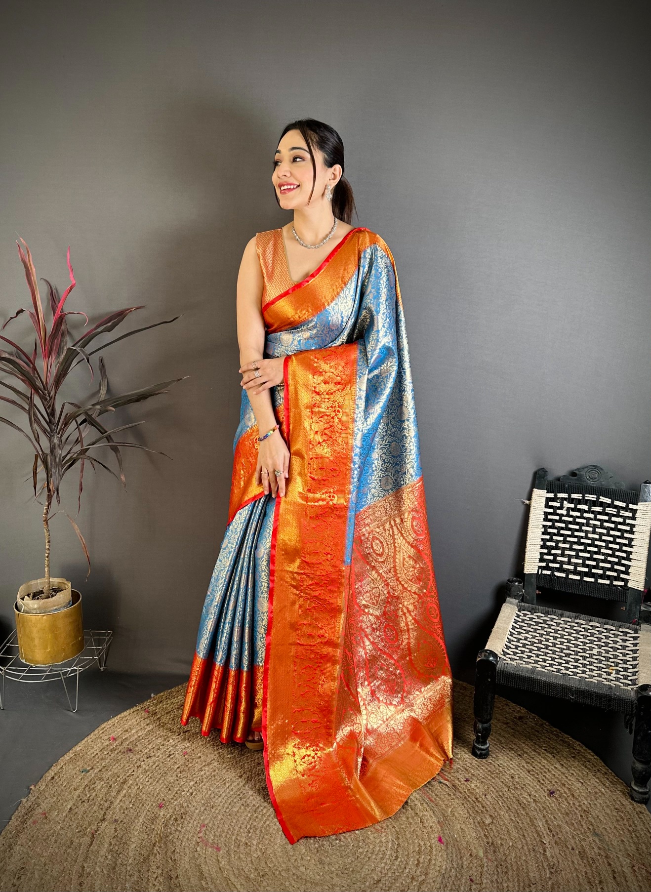 Blue Heritage Jacquard Kanchipuram Silk Saree