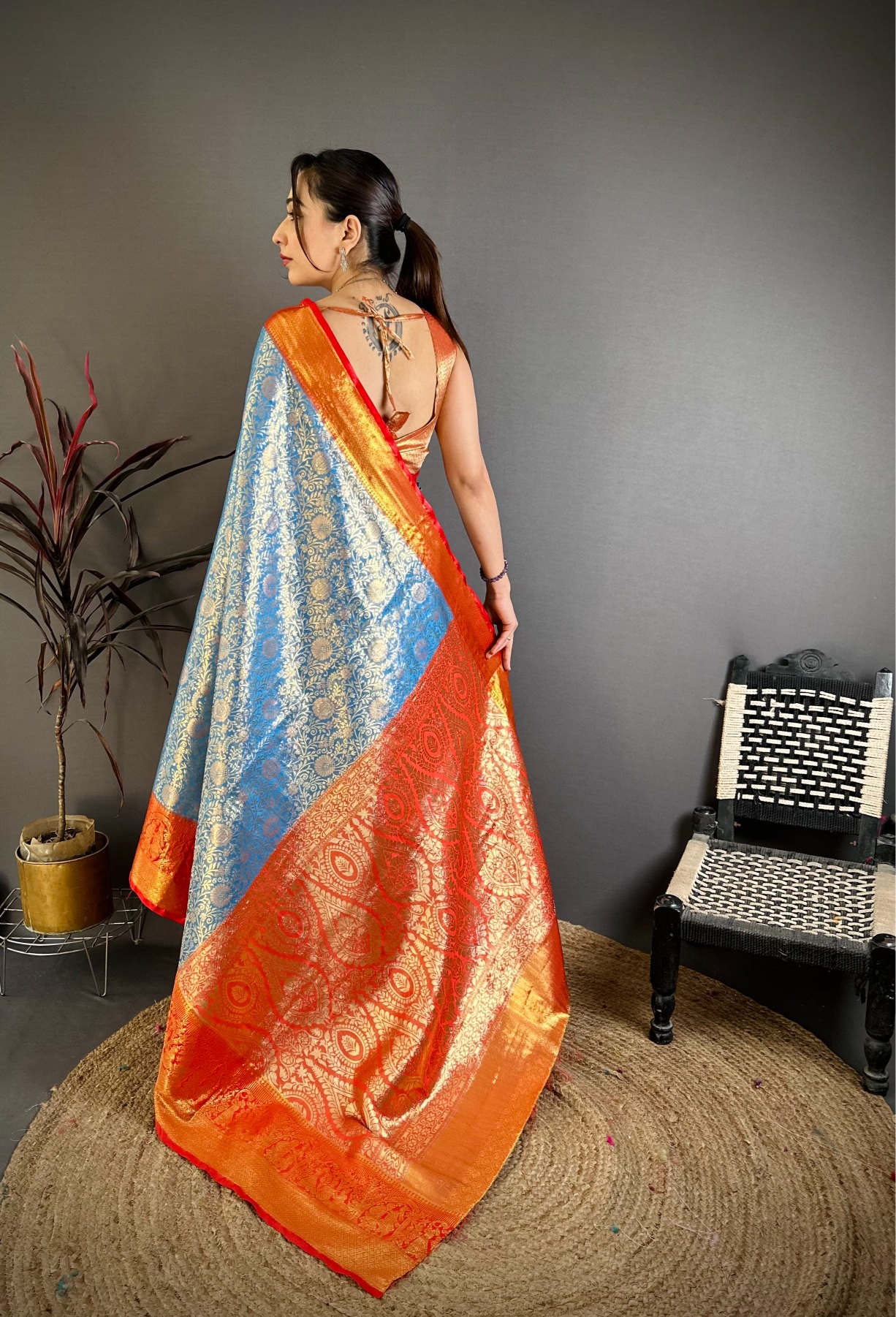 Blue Heritage Jacquard Kanchipuram Silk Saree