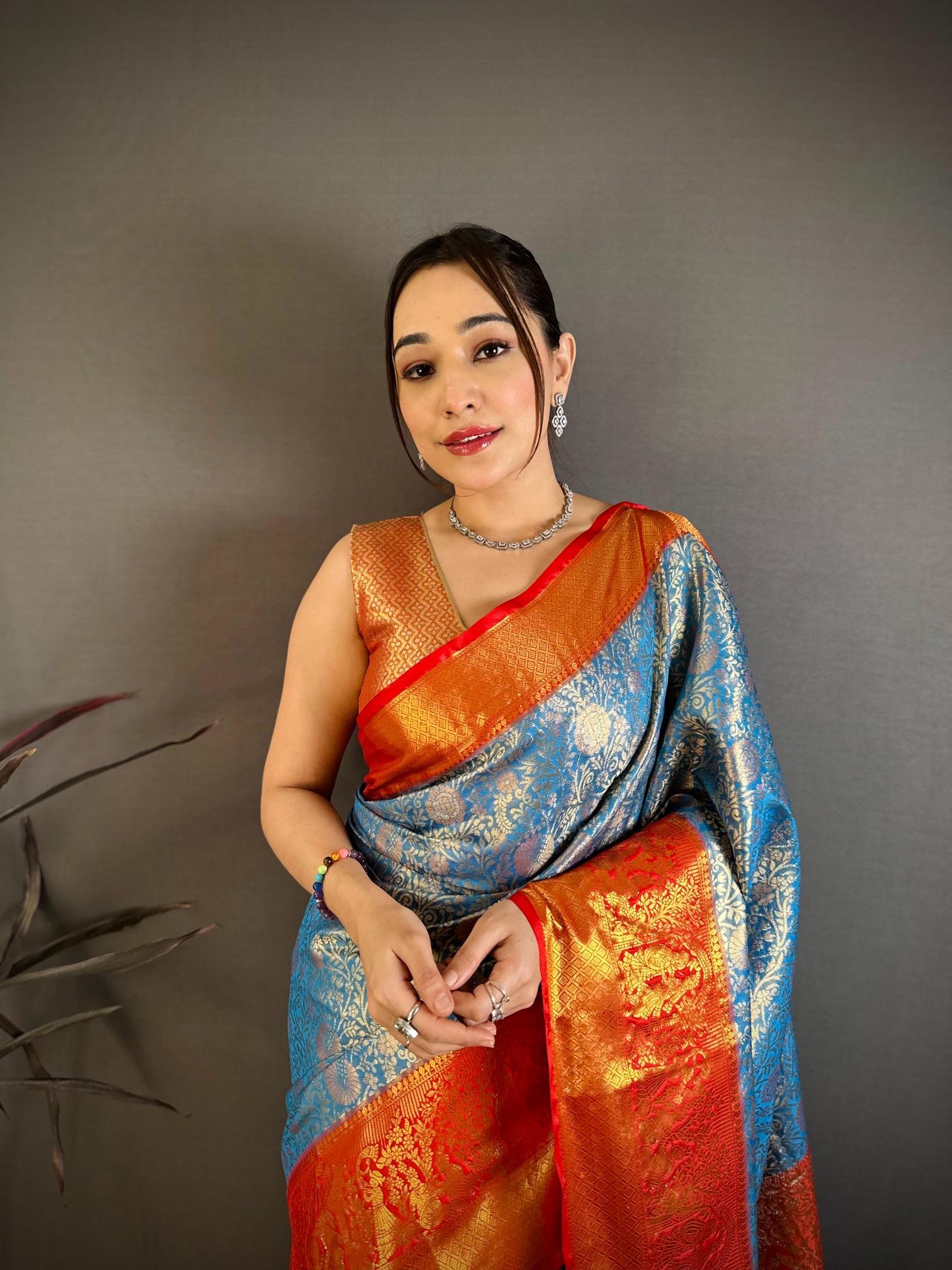 Blue Heritage Jacquard Kanchipuram Silk Saree