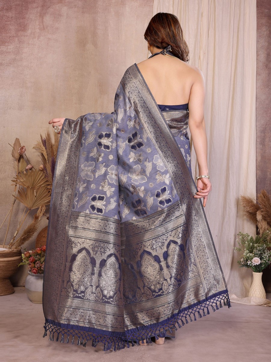 Blue Heritage Jacquard Zari Cotton Saree — alternate view