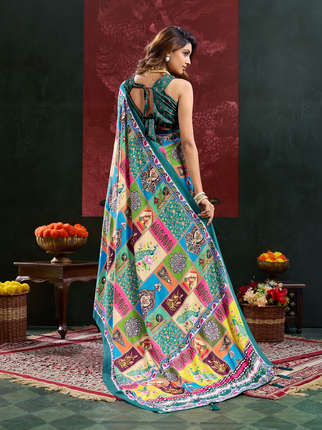 Blue Heritage Mirror Work Crepe Silk Saree — alternate view
