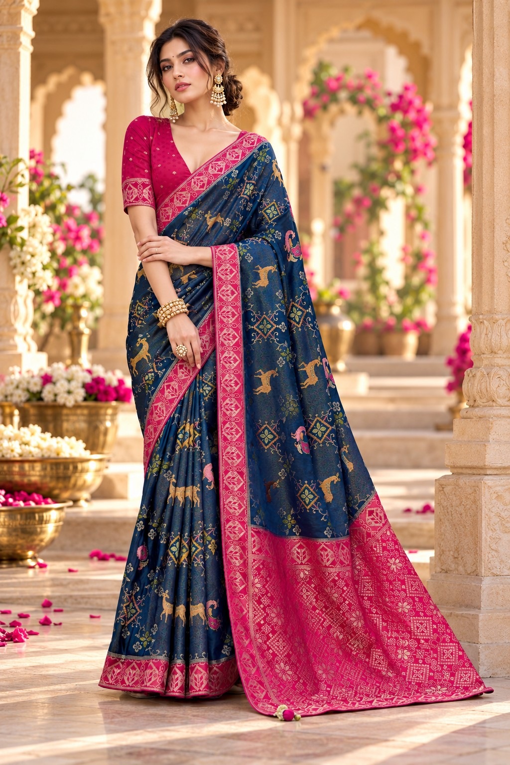 Blue Heritage Woven Work Satin Tissue Saree