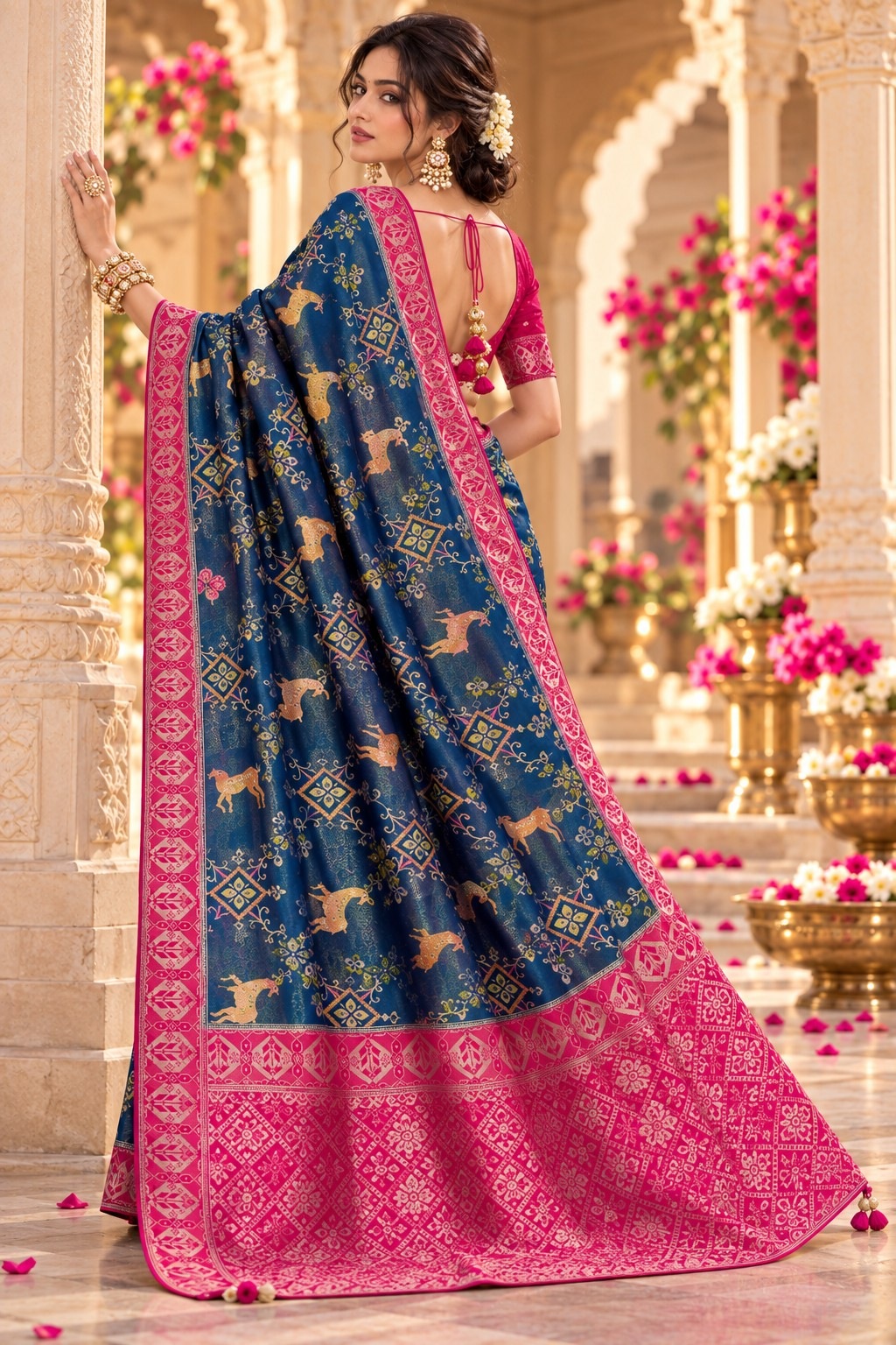 Blue Heritage Woven Work Satin Tissue Saree — alternate view