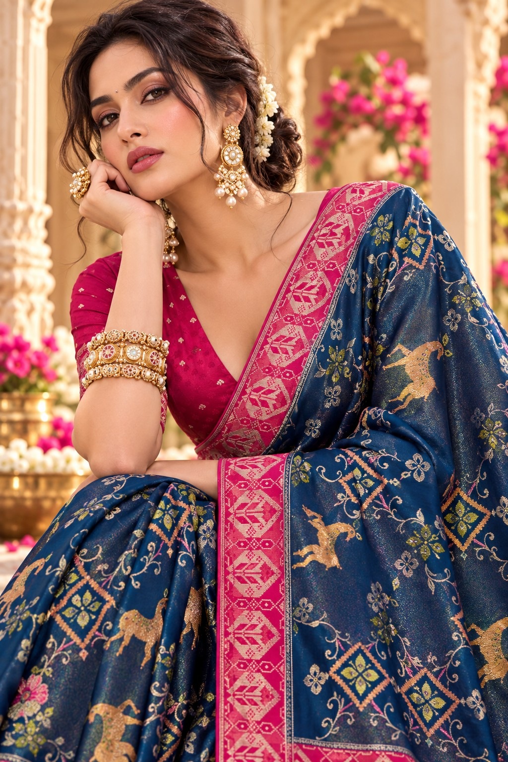 Blue Heritage Woven Work Satin Tissue Saree