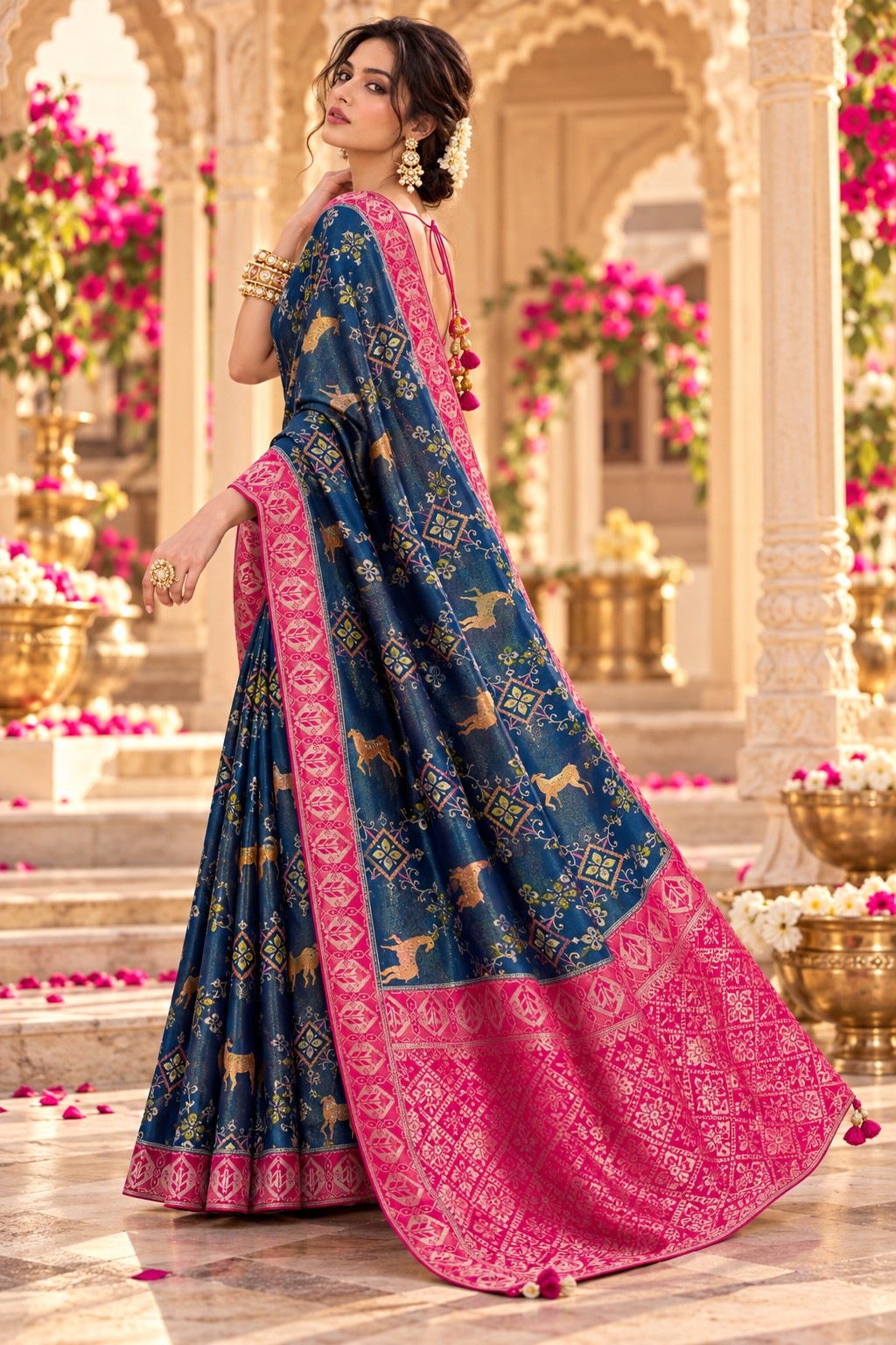 Blue Heritage Woven Work Satin Tissue Saree