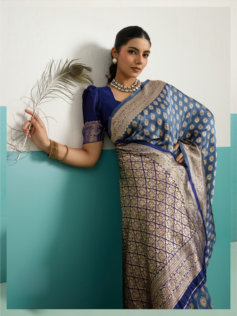 Blue Jaal Banarasi Silk Saree — alternate view