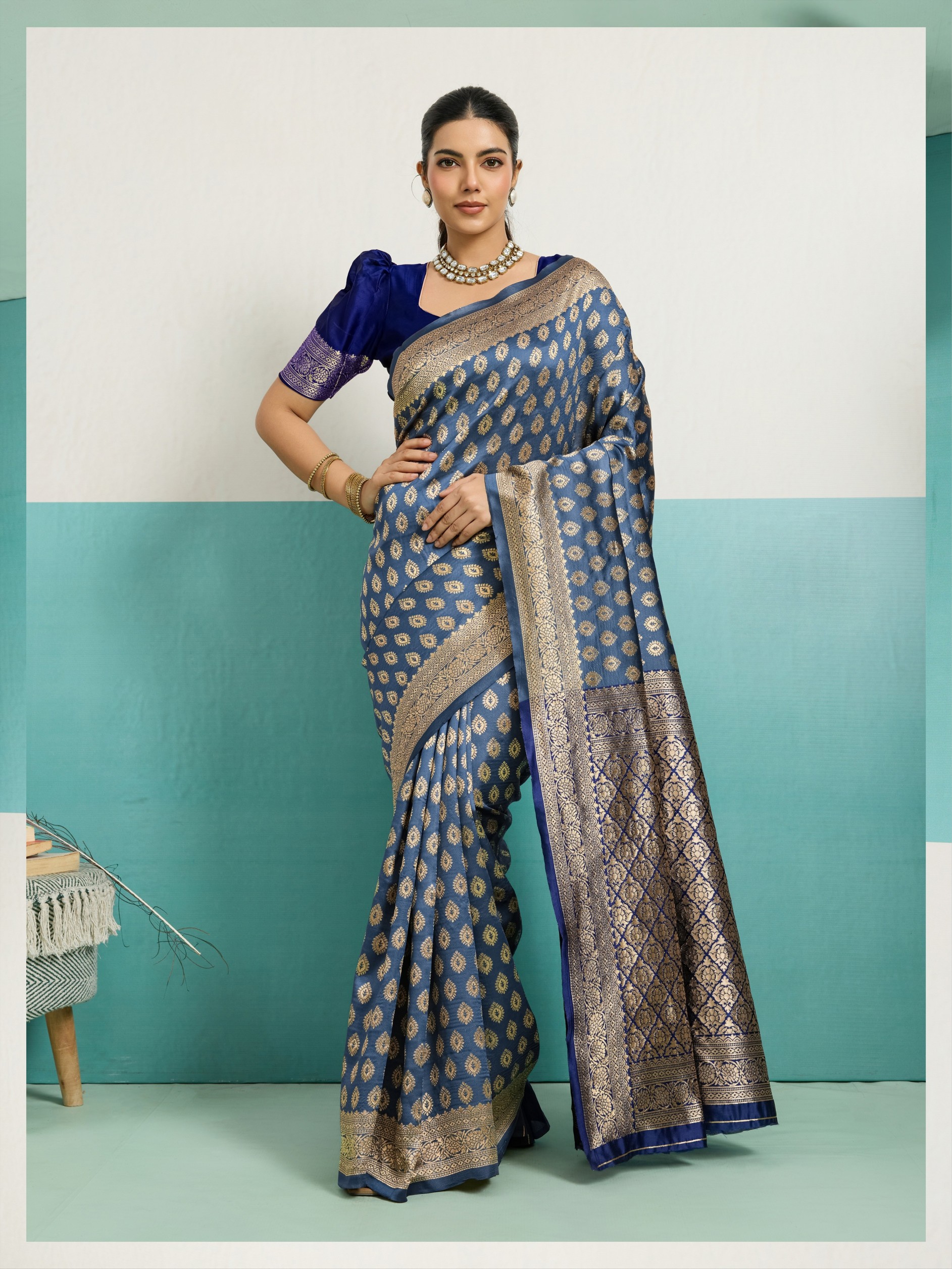 Blue Jaal Banarasi Silk Saree