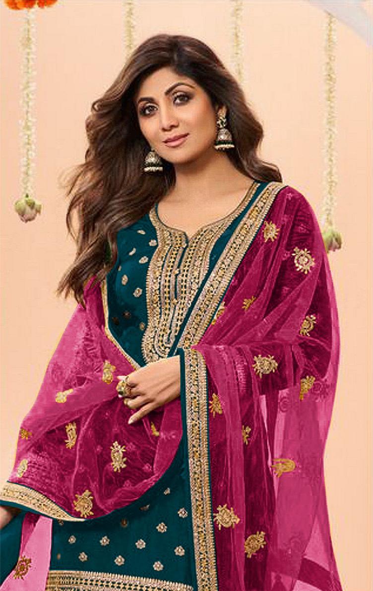 Blue Jacquard Silk Patiala Suit — alternate view