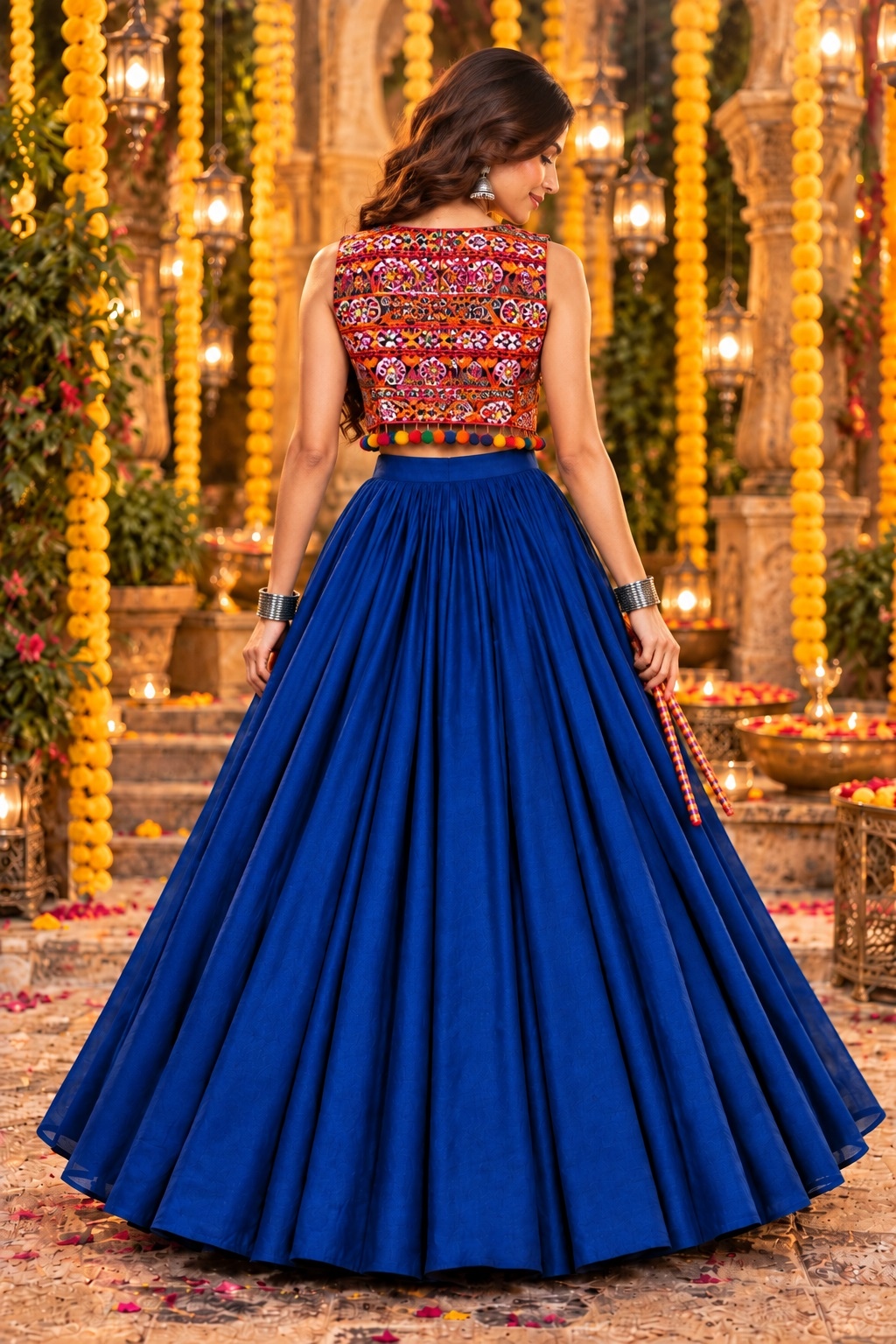 Blue Kutch Mirror Embroidered Georgette Lehenga Choli Square-Neck — alternate view