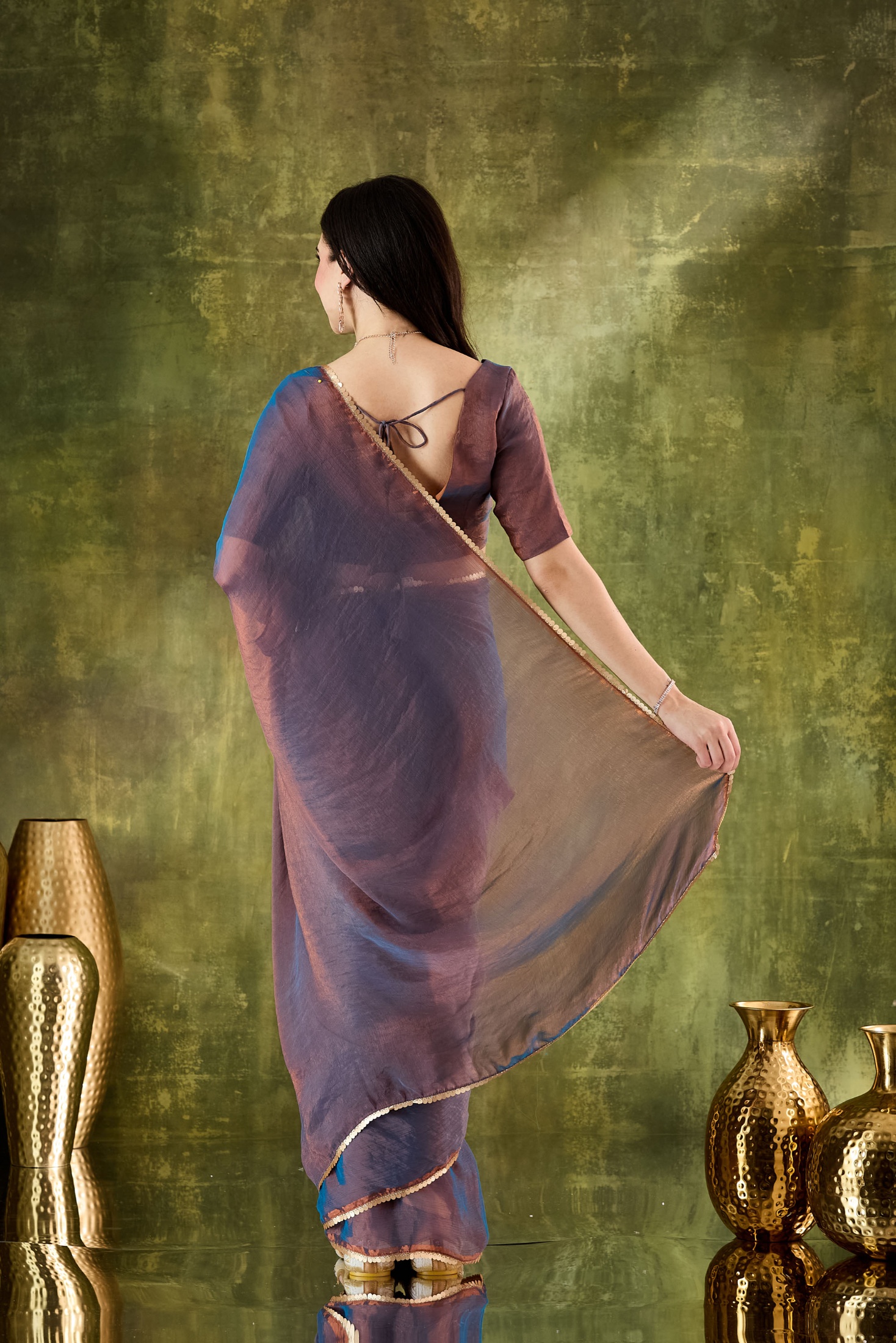 Blue Lace Silk Blend Designer Ready To Wear Saree — alternate view