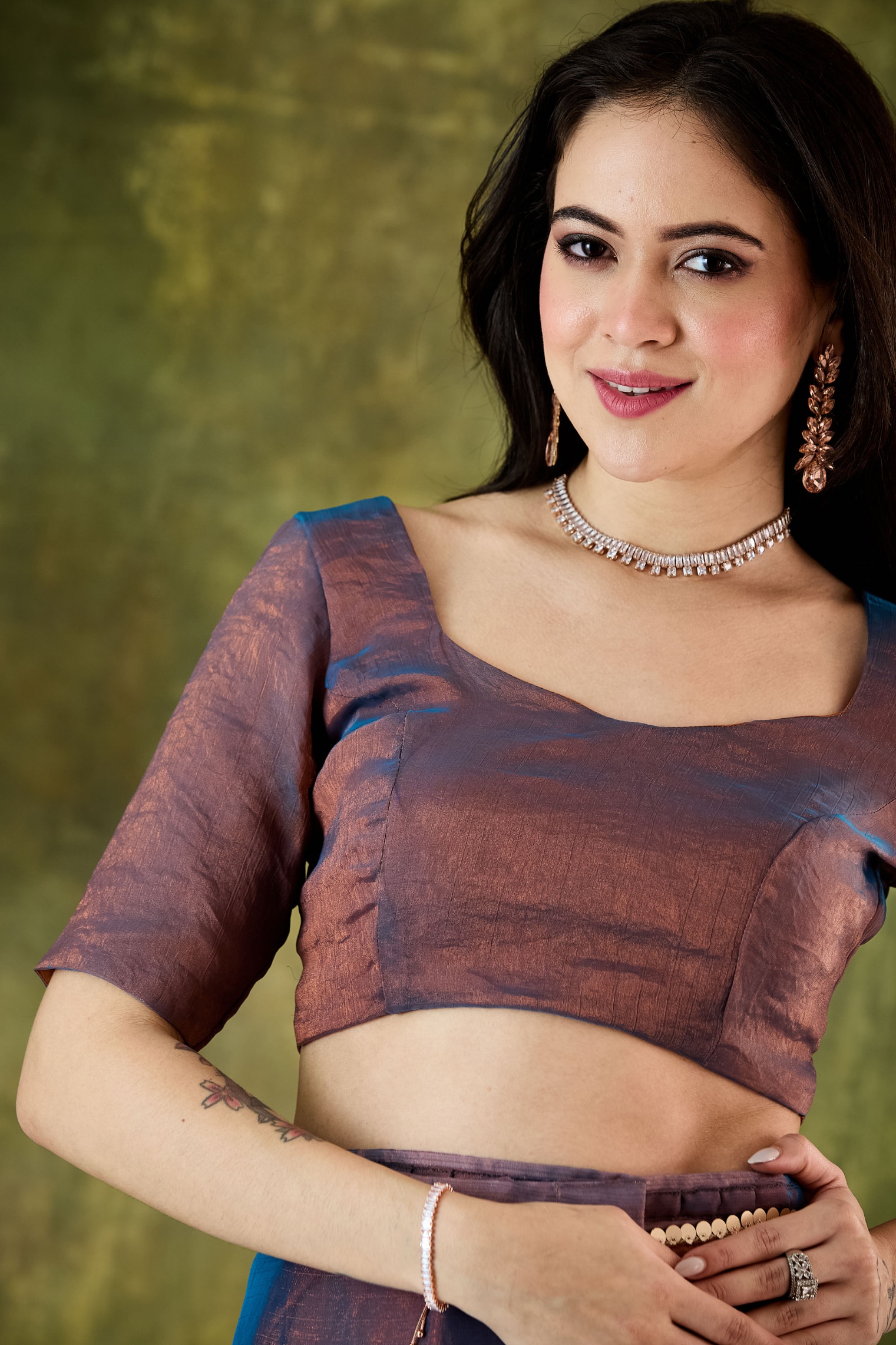 Blue Lace Silk Blend Designer Ready To Wear Saree