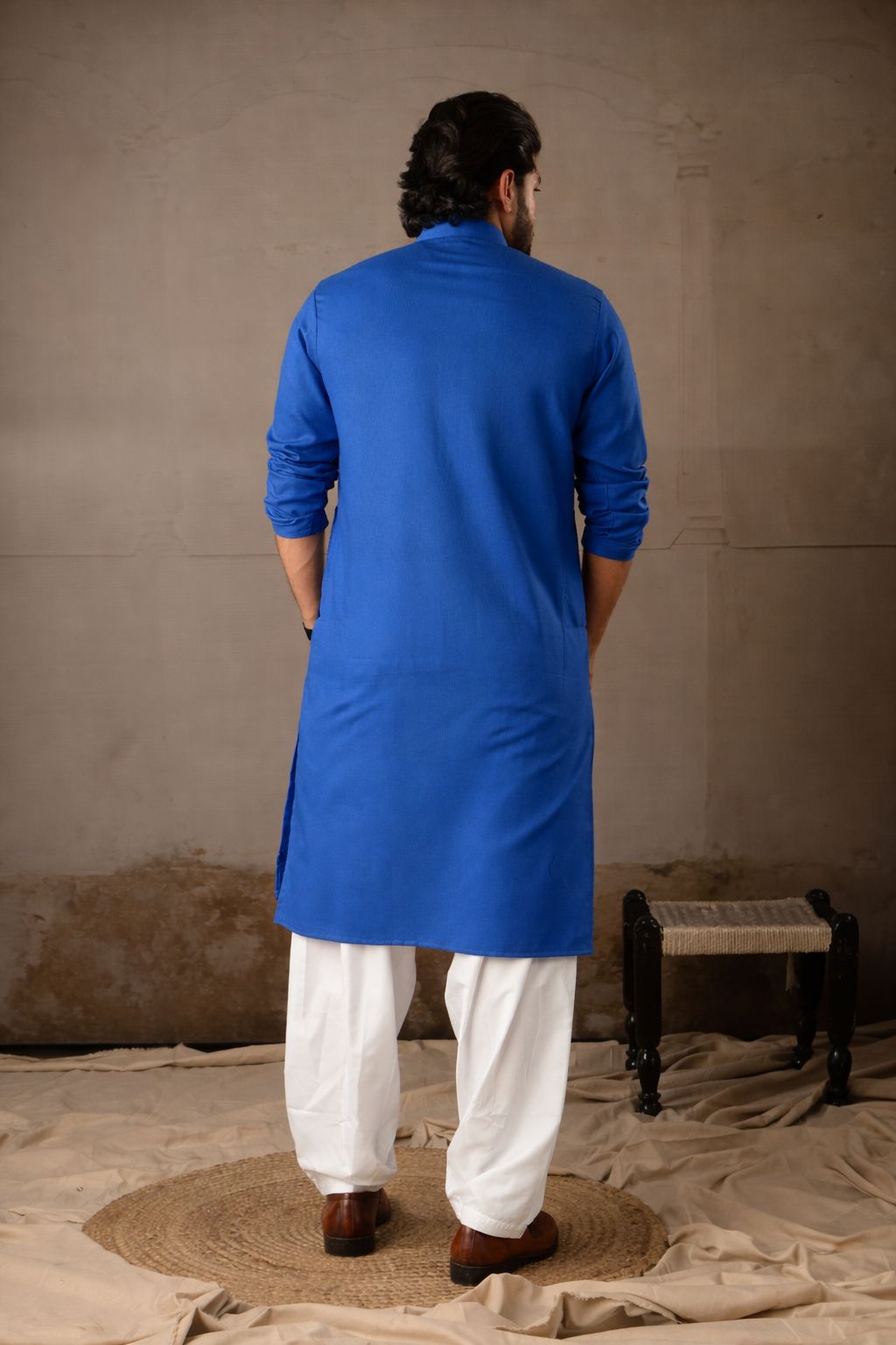 Blue Linen Embroidered Kurta Pyjama — alternate view