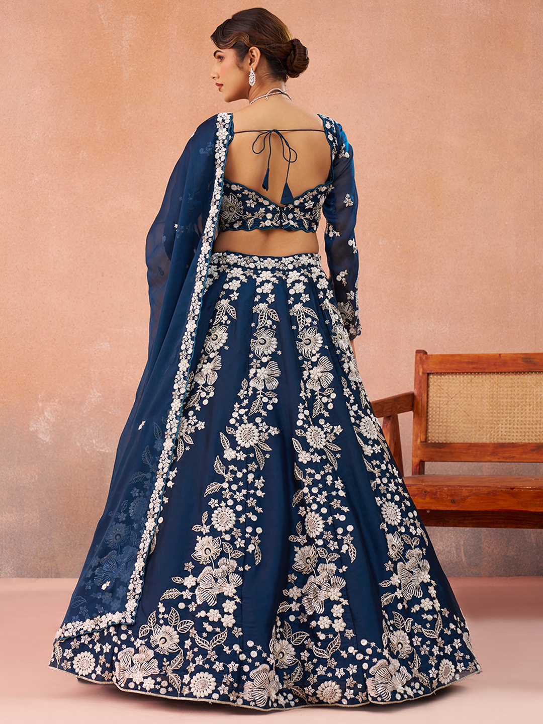 Blue Luxury Sequins Embroidered Organza Bridal Lehenga — alternate view