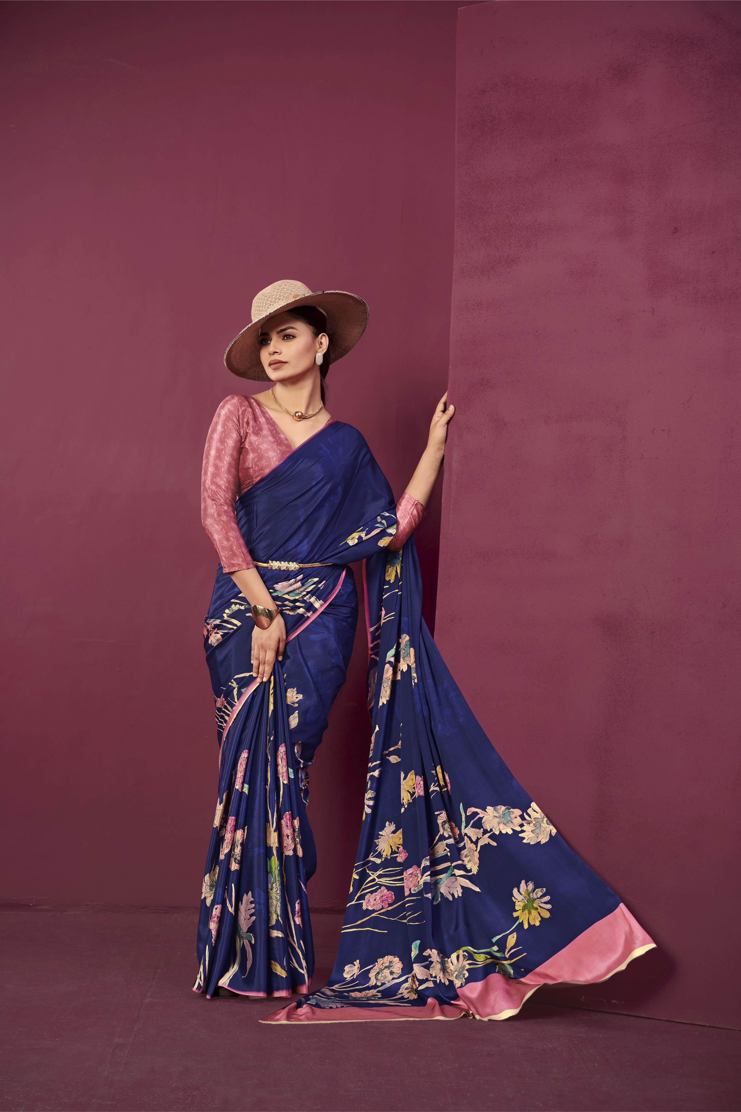 Blue Malai Crepe Silk Saree