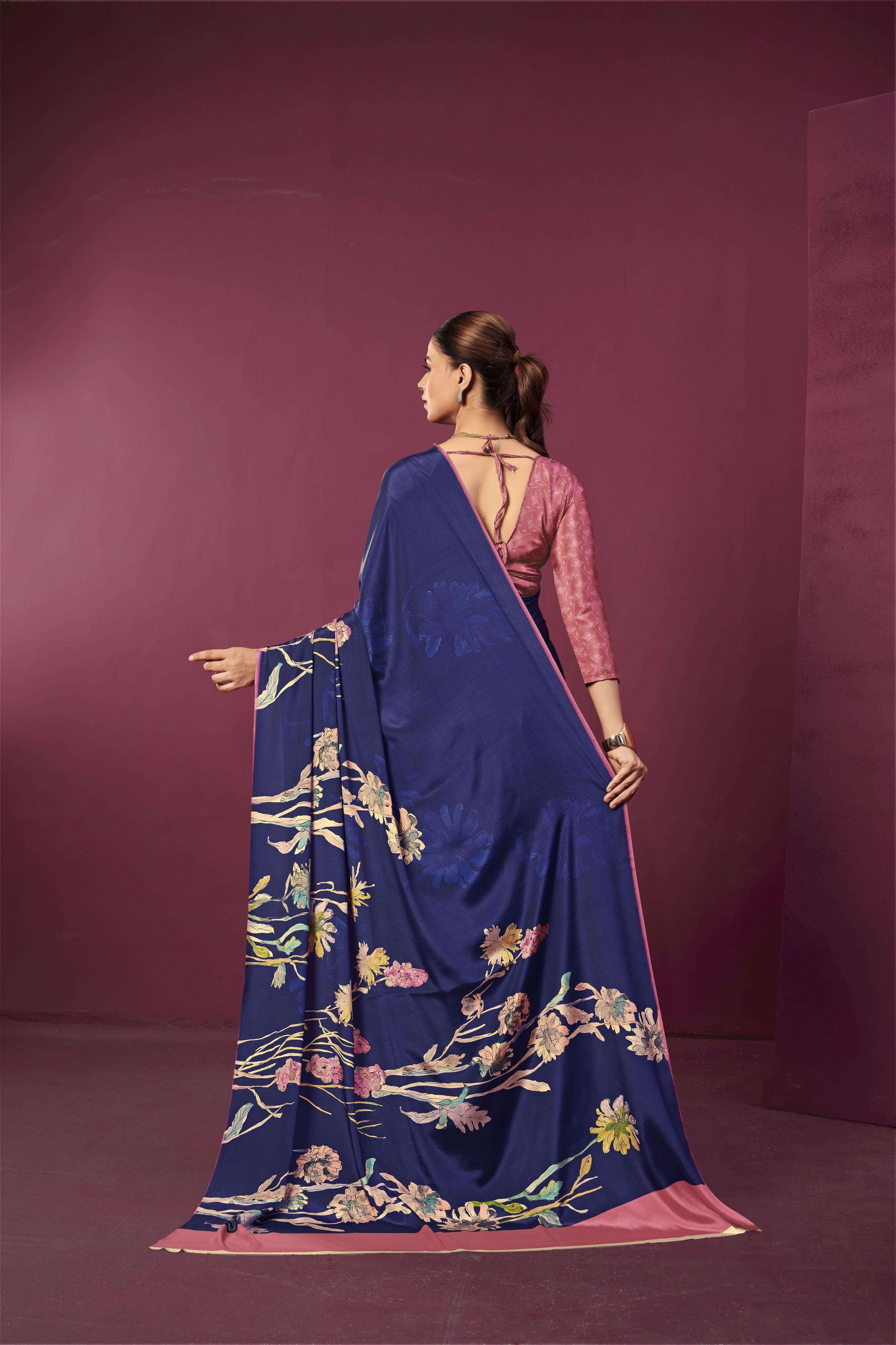 Blue Malai Crepe Silk Saree — alternate view