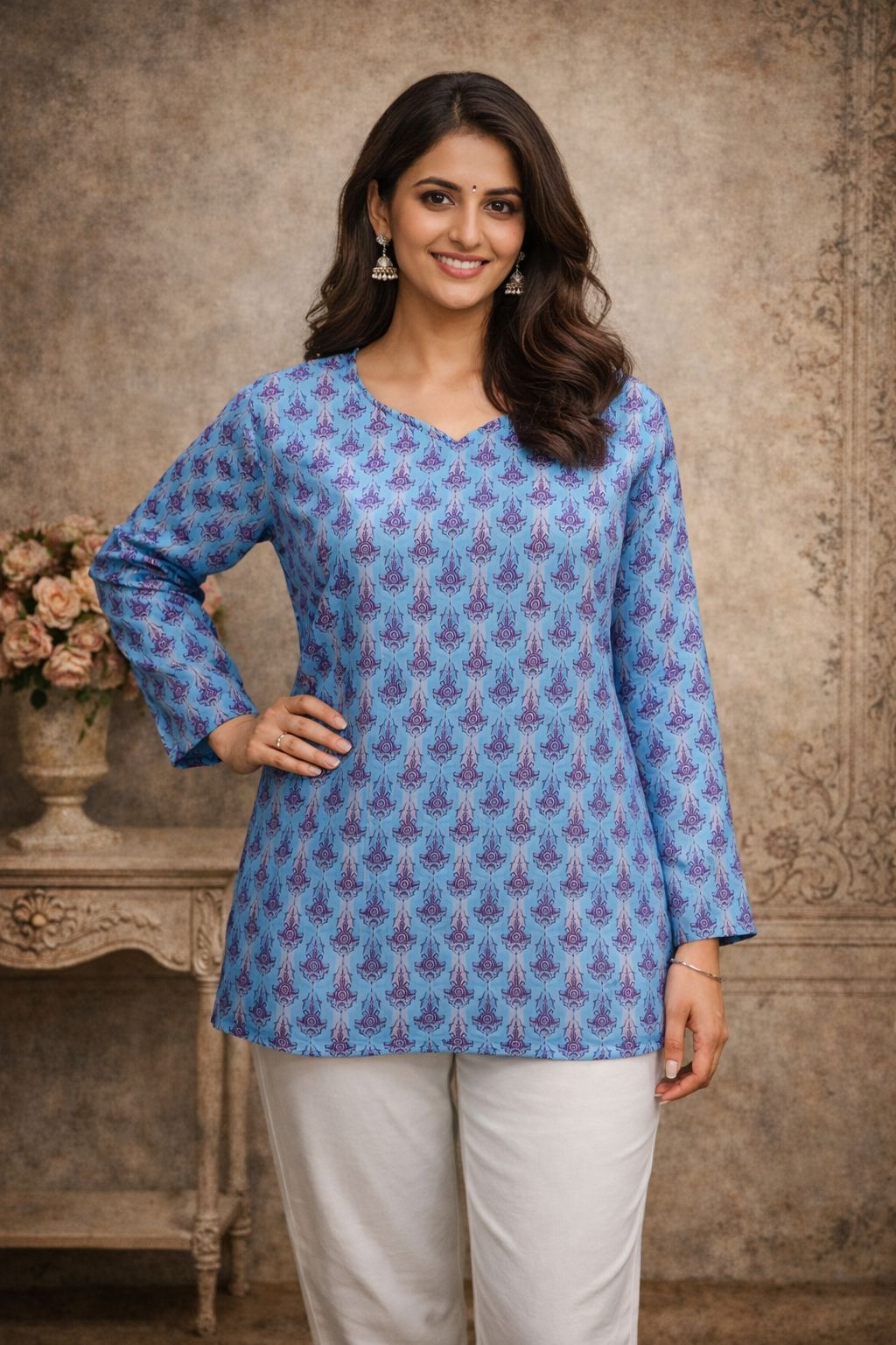 Blue Maslin Digital Printed Kurti