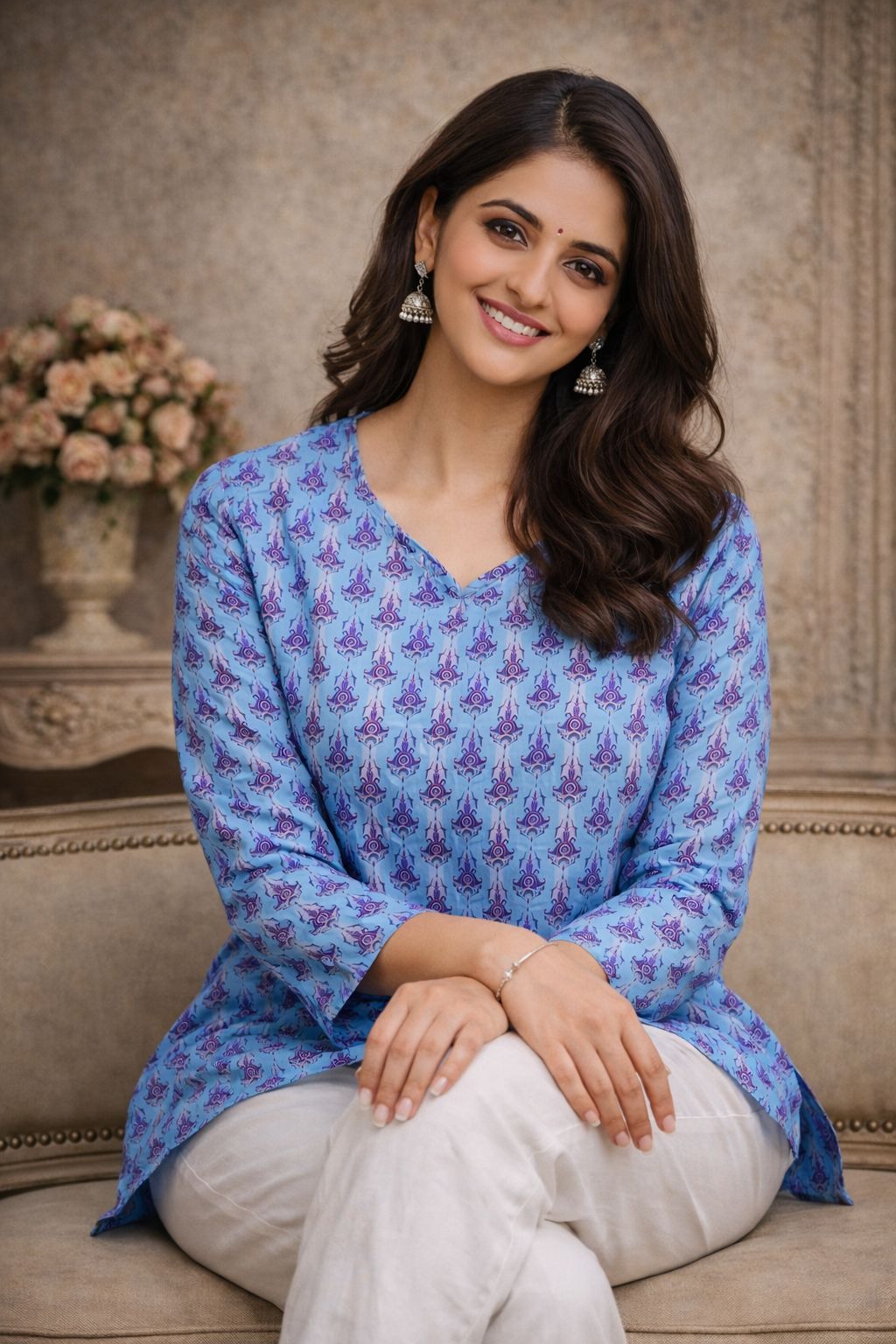 Blue Maslin Digital Printed Kurti — alternate view