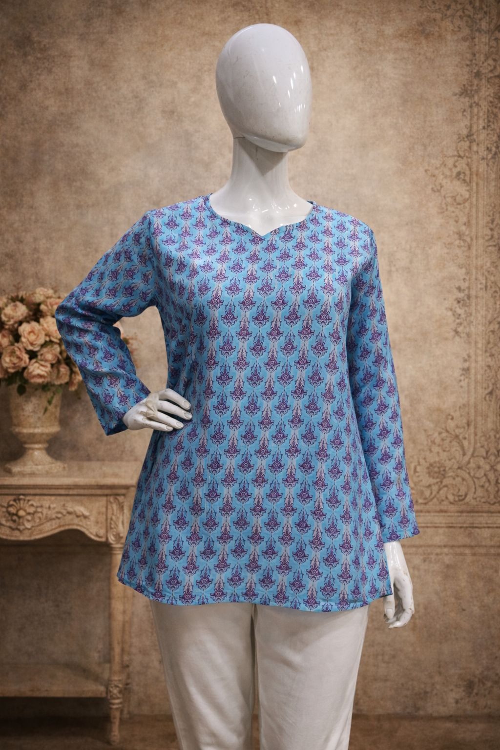 Blue Maslin Digital Printed Kurti