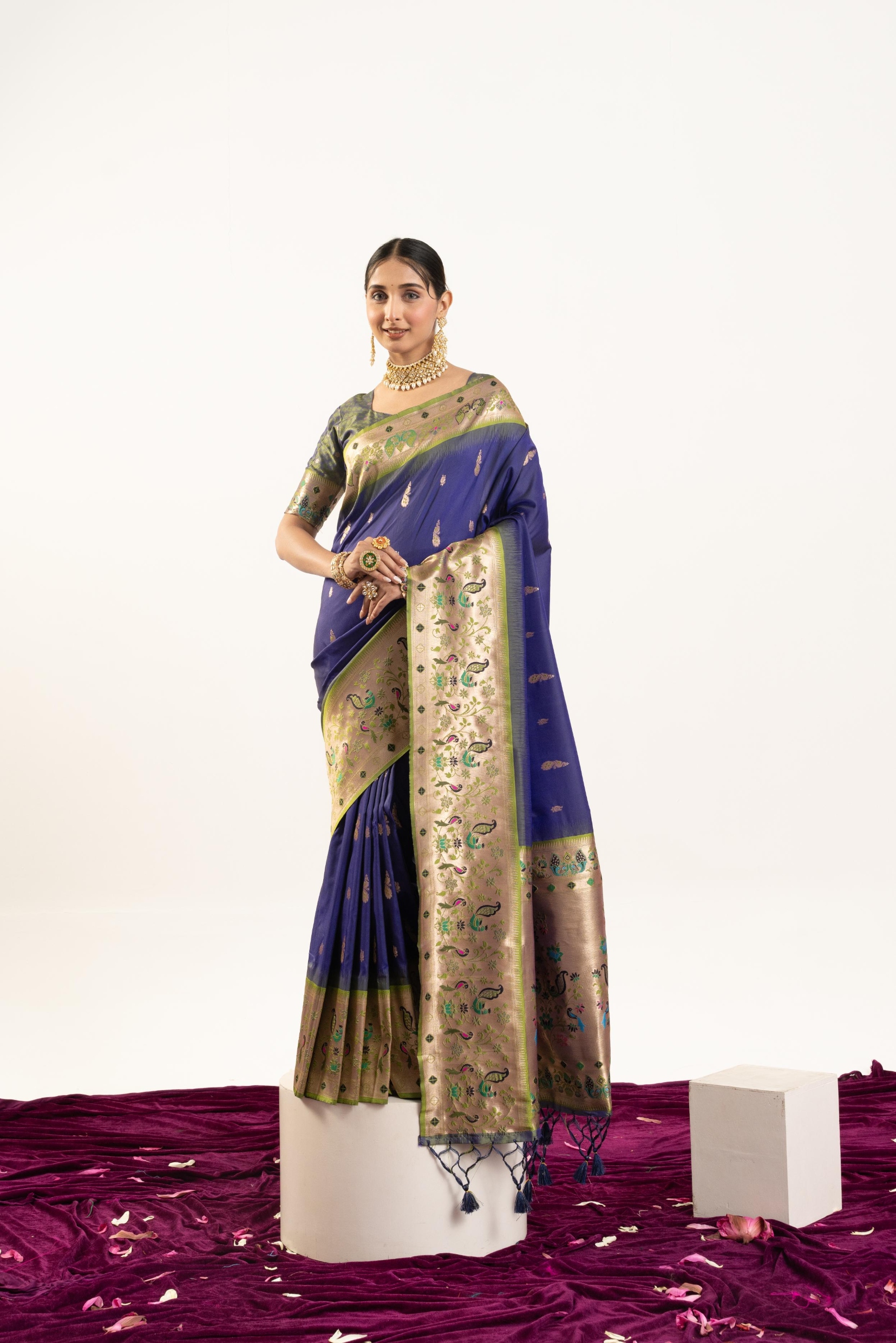 Blue Mehendi Paithani Woven Banarasi Silk Saree