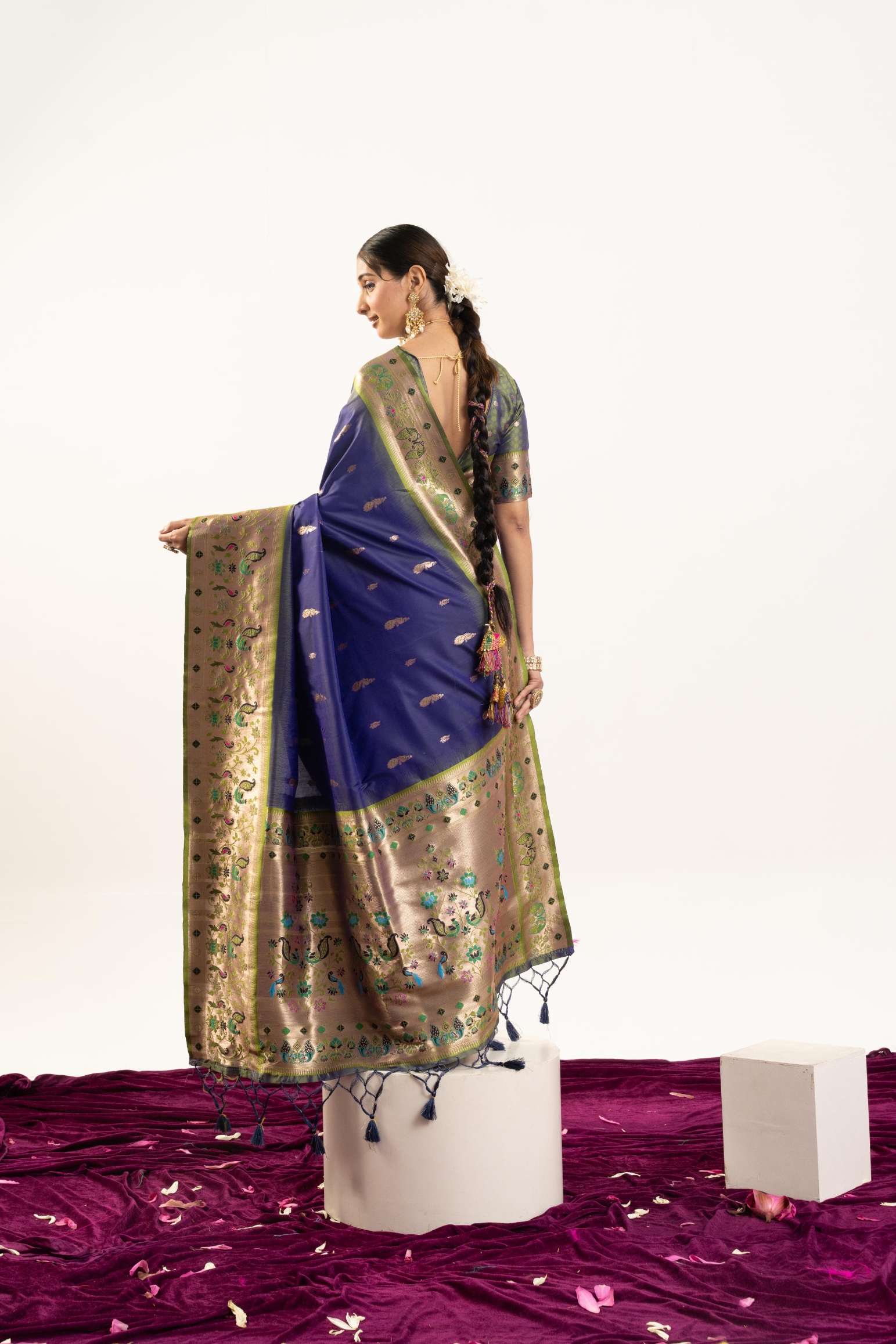 Blue Mehendi Paithani Woven Banarasi Silk Saree — alternate view