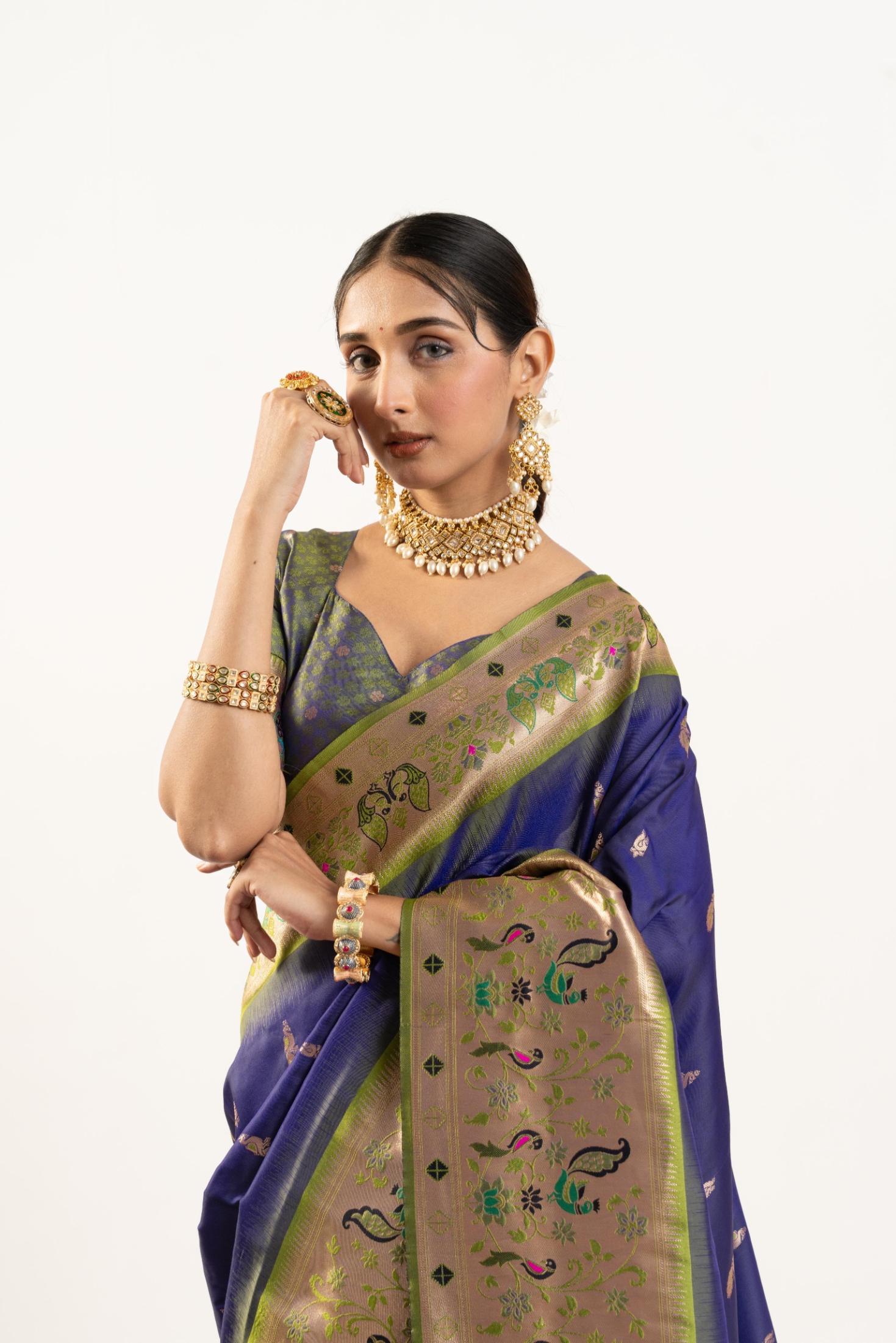 Blue Mehendi Paithani Woven Banarasi Silk Saree