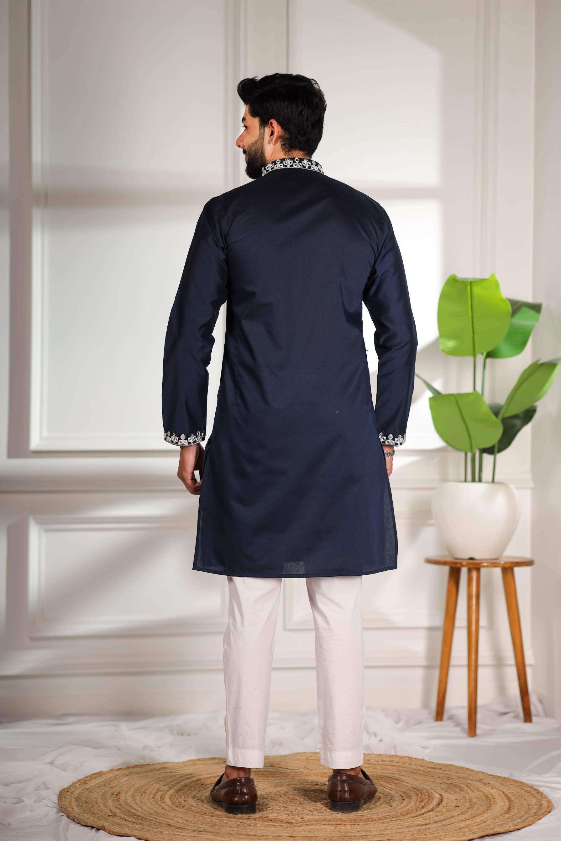 Blue Minimal Embroidery Kurta Pyjama — alternate view