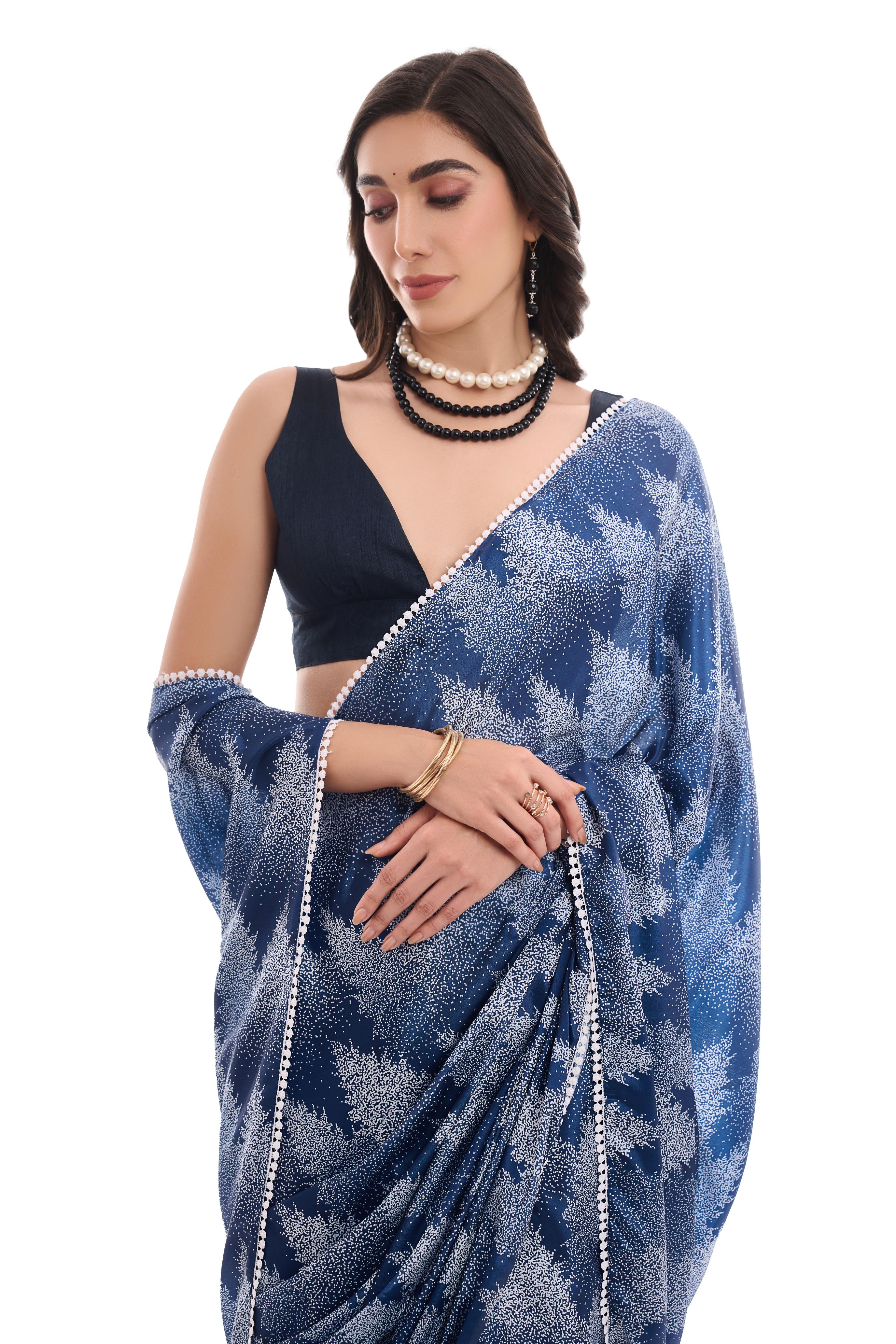 Blue Minimalist Printed Chinon Ready To Wear Saree — alternate view