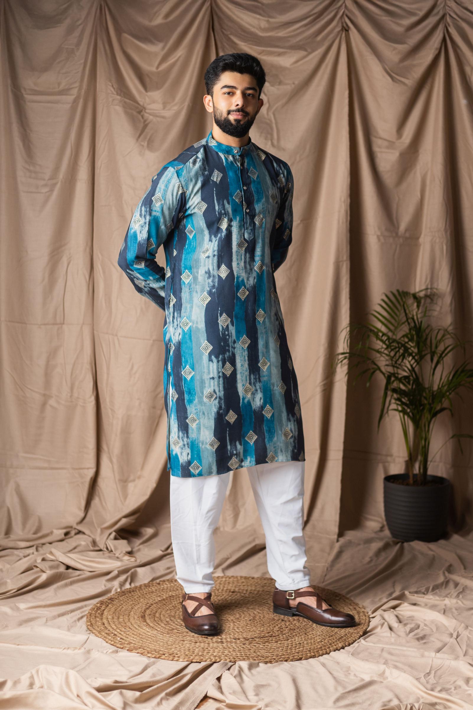 Blue Modal Silk Kurta Payjama