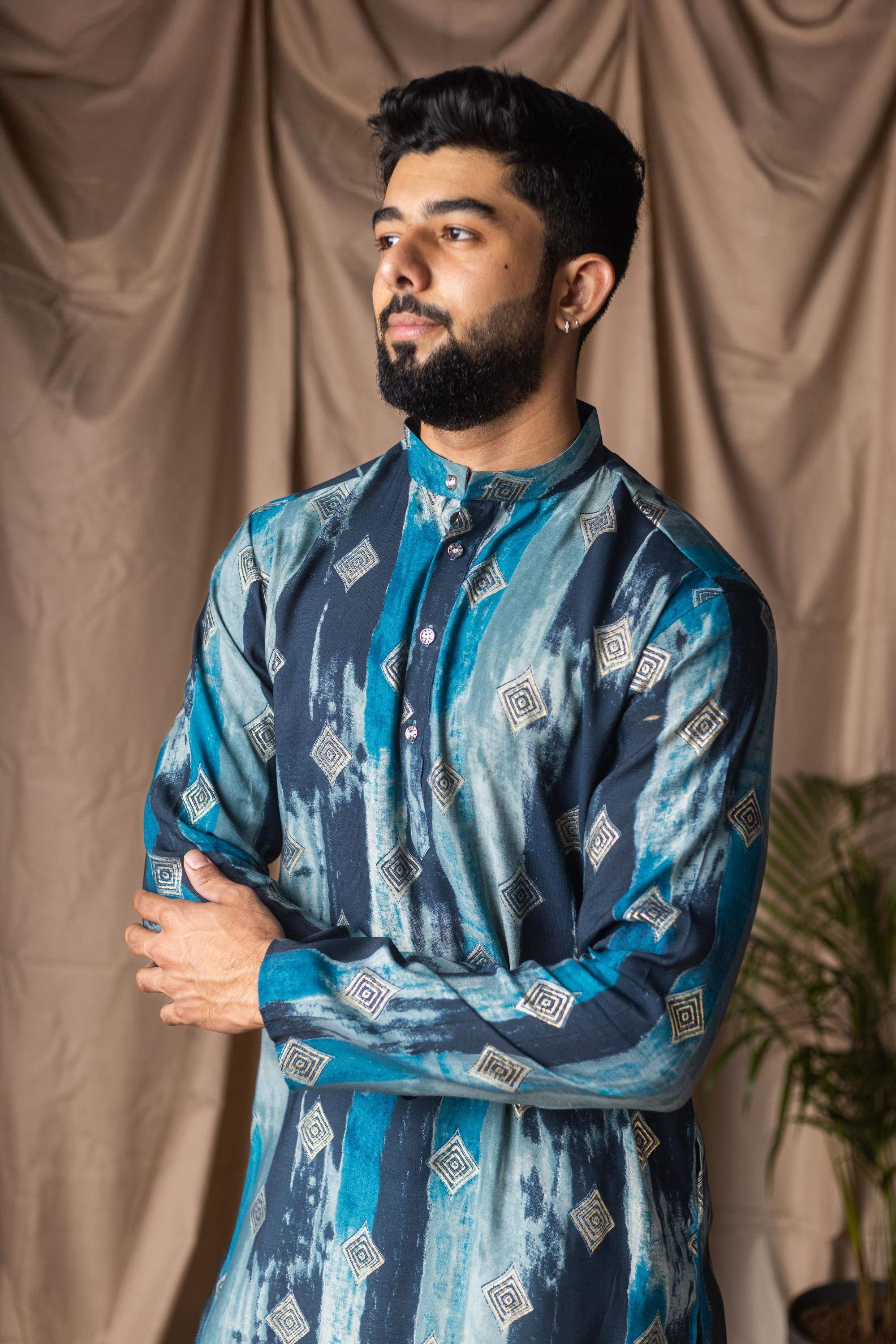 Blue Modal Silk Kurta Payjama — alternate view