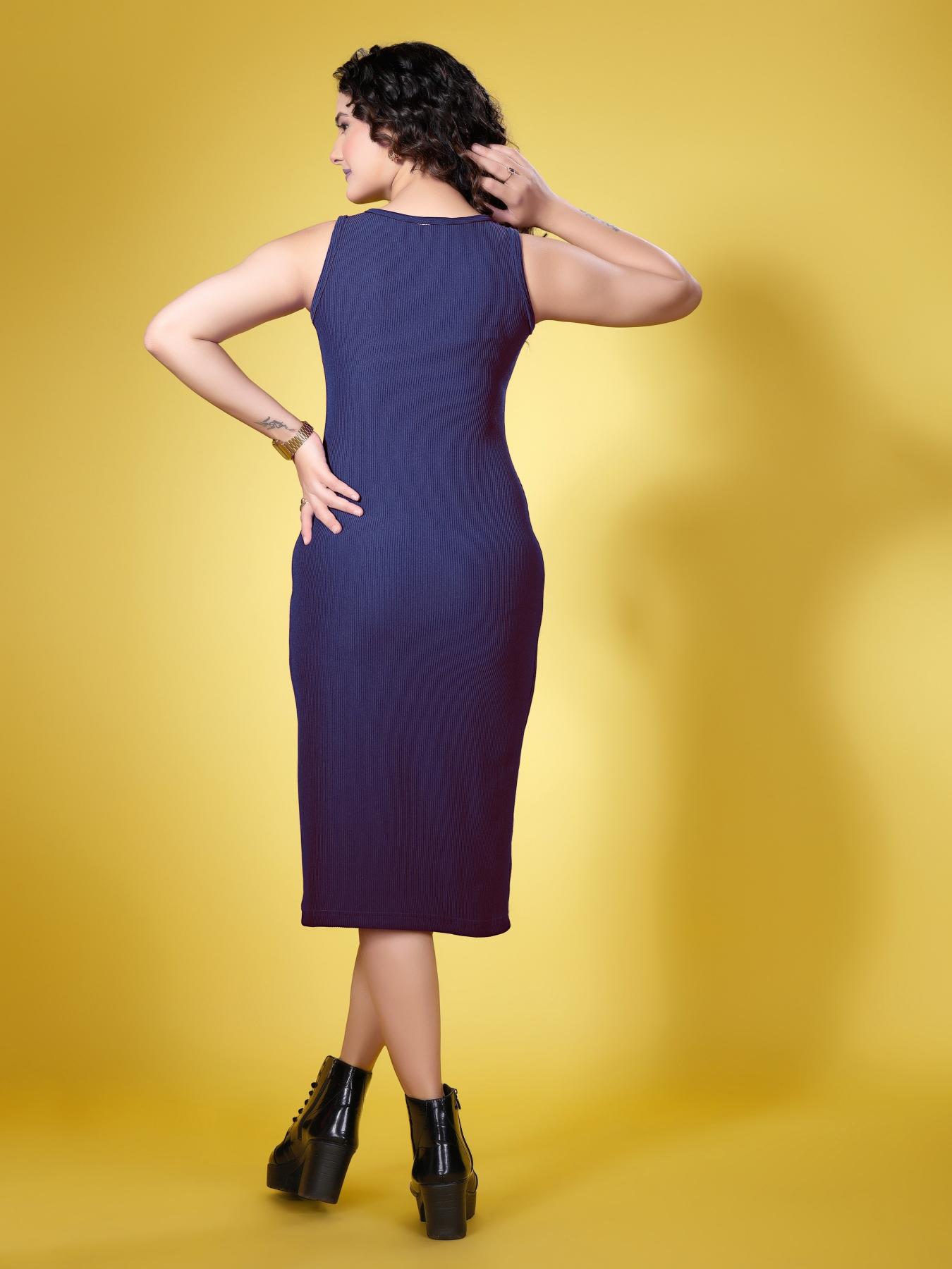 Blue Modern Sleeveless Bodycon Dress — alternate view