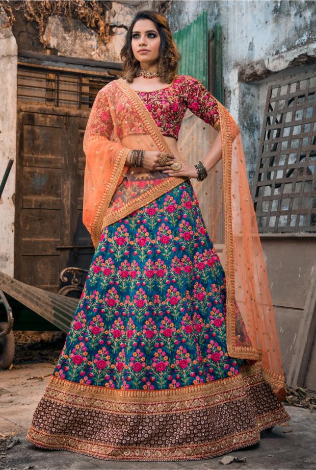 Blue Mulberry Silk Lehenga Choli