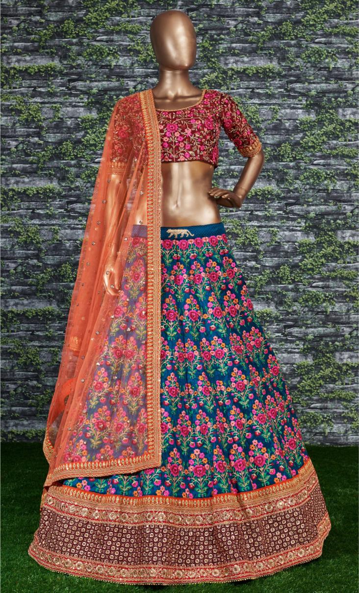 Blue Mulberry Silk Lehenga Choli
