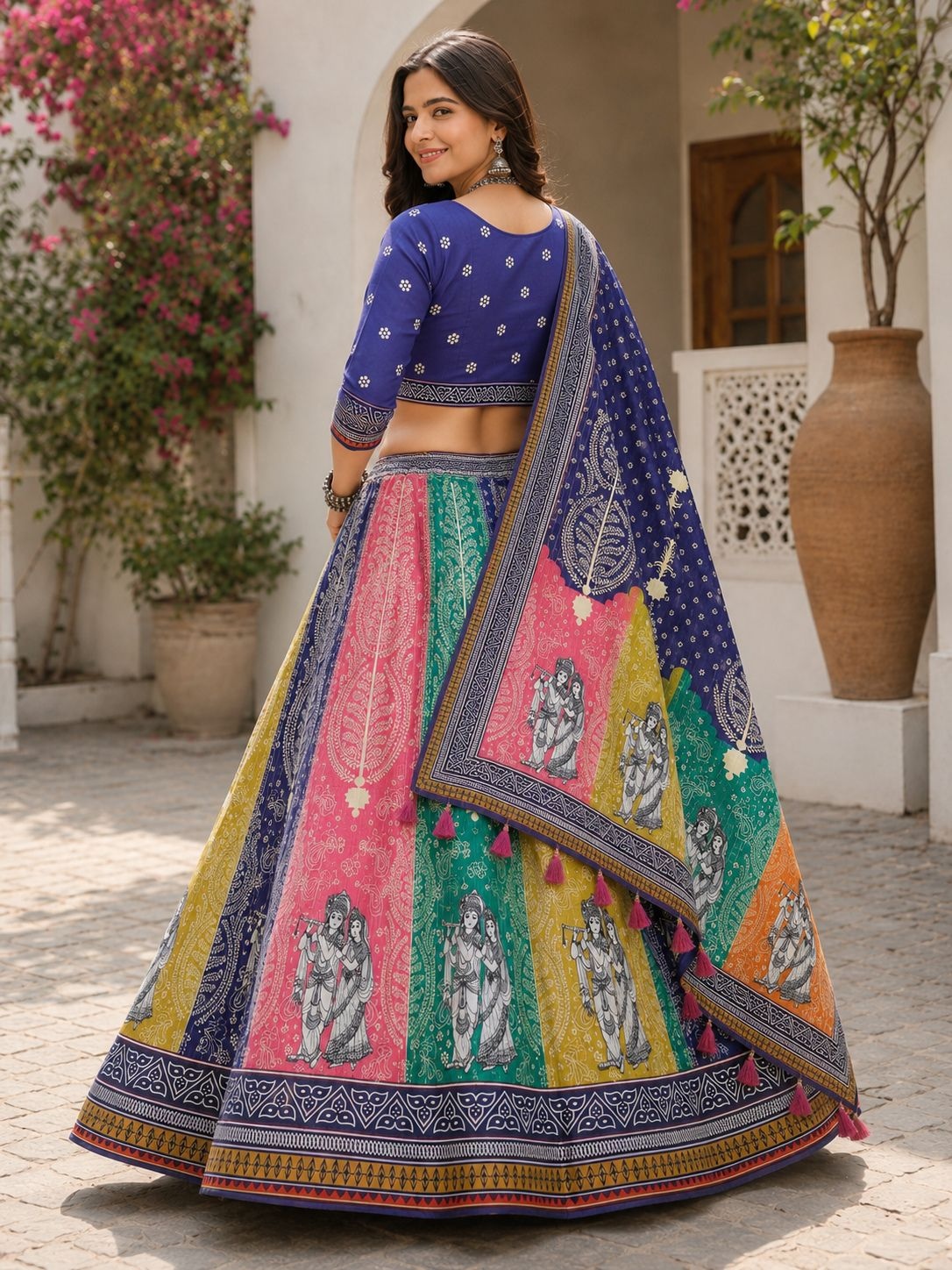 Blue Multi Designer Cotton Rayon Lehenga Choli — alternate view