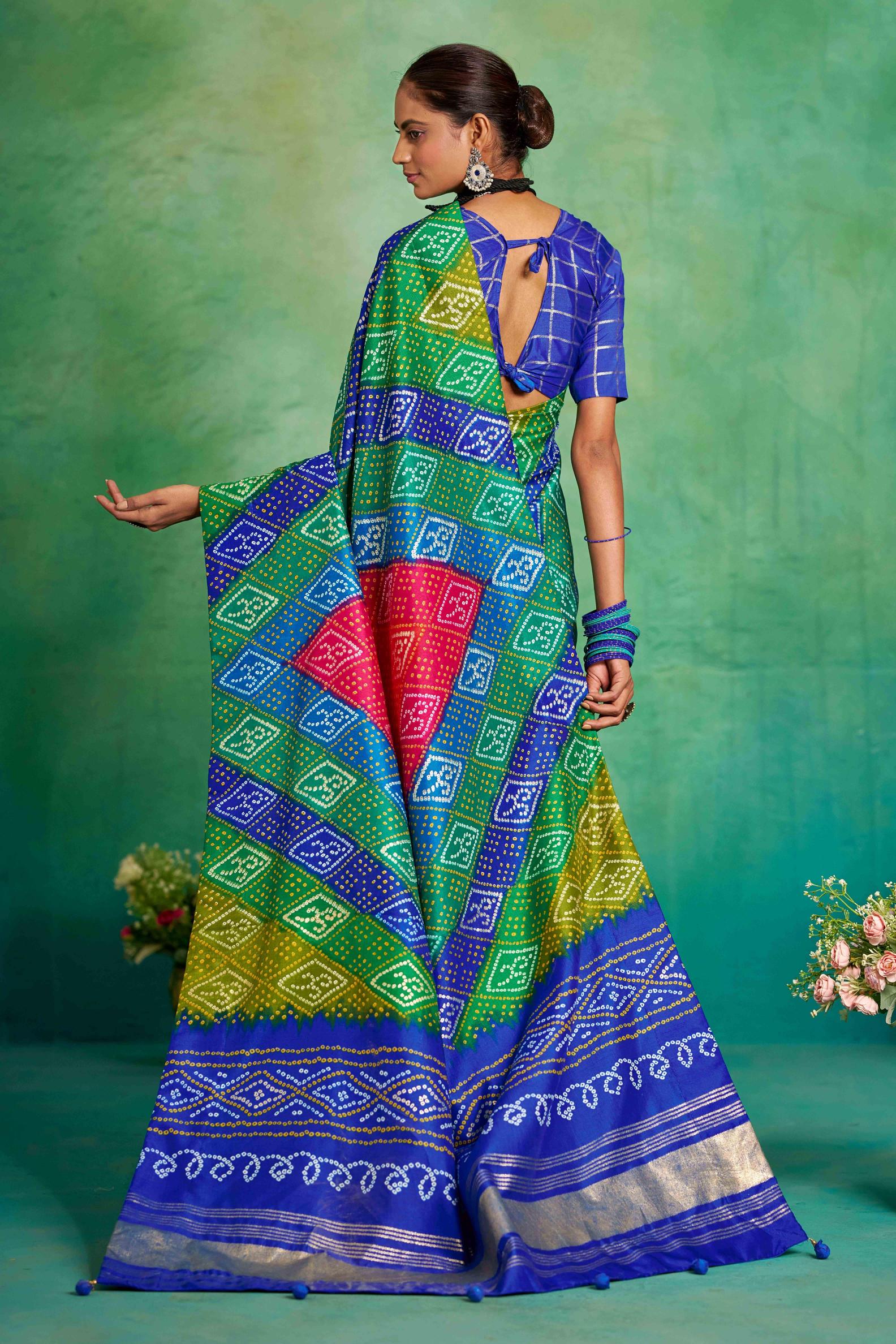 Blue Multi Velvet Tussar Silk Saree — alternate view