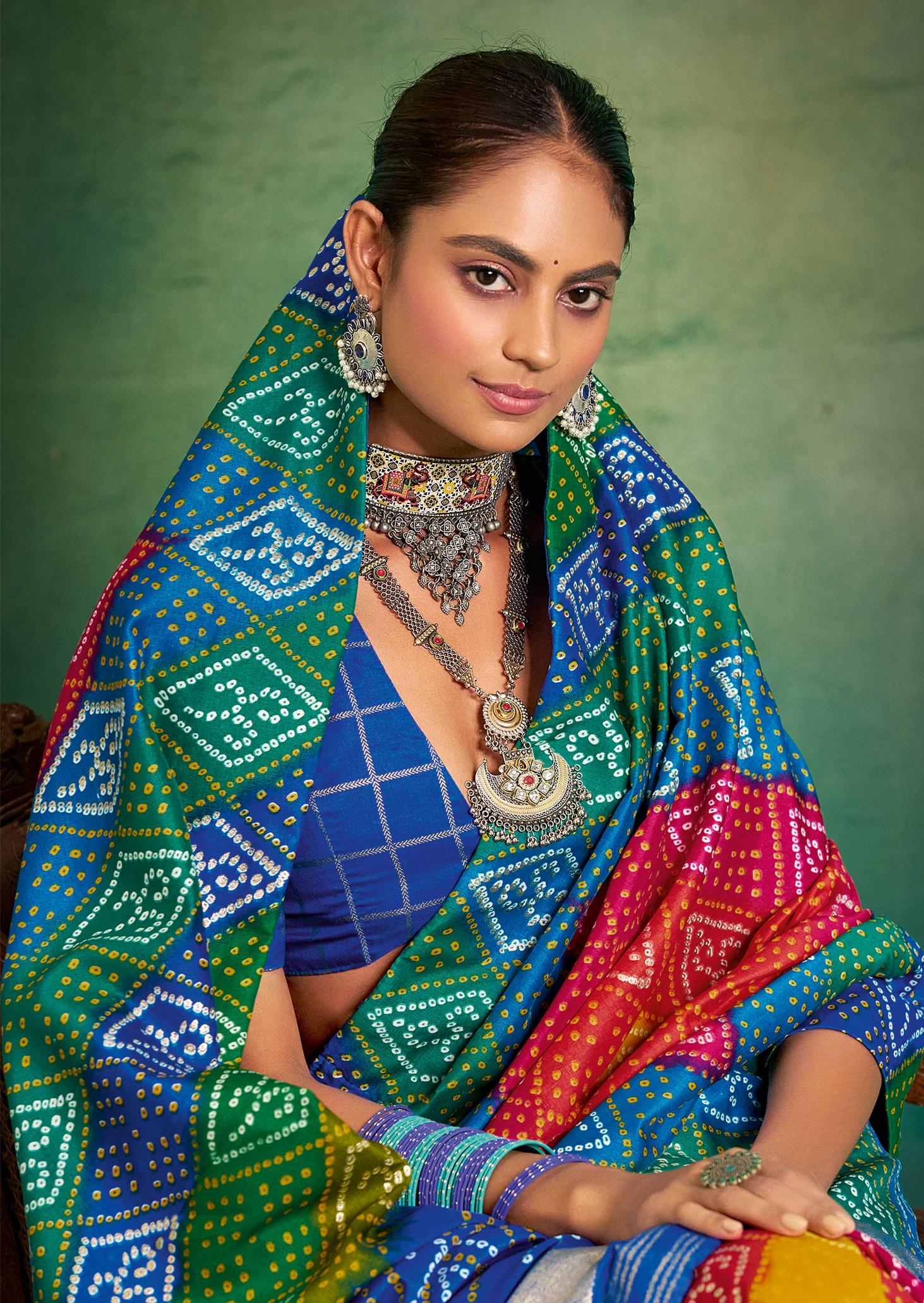 Blue Multi Velvet Tussar Silk Saree