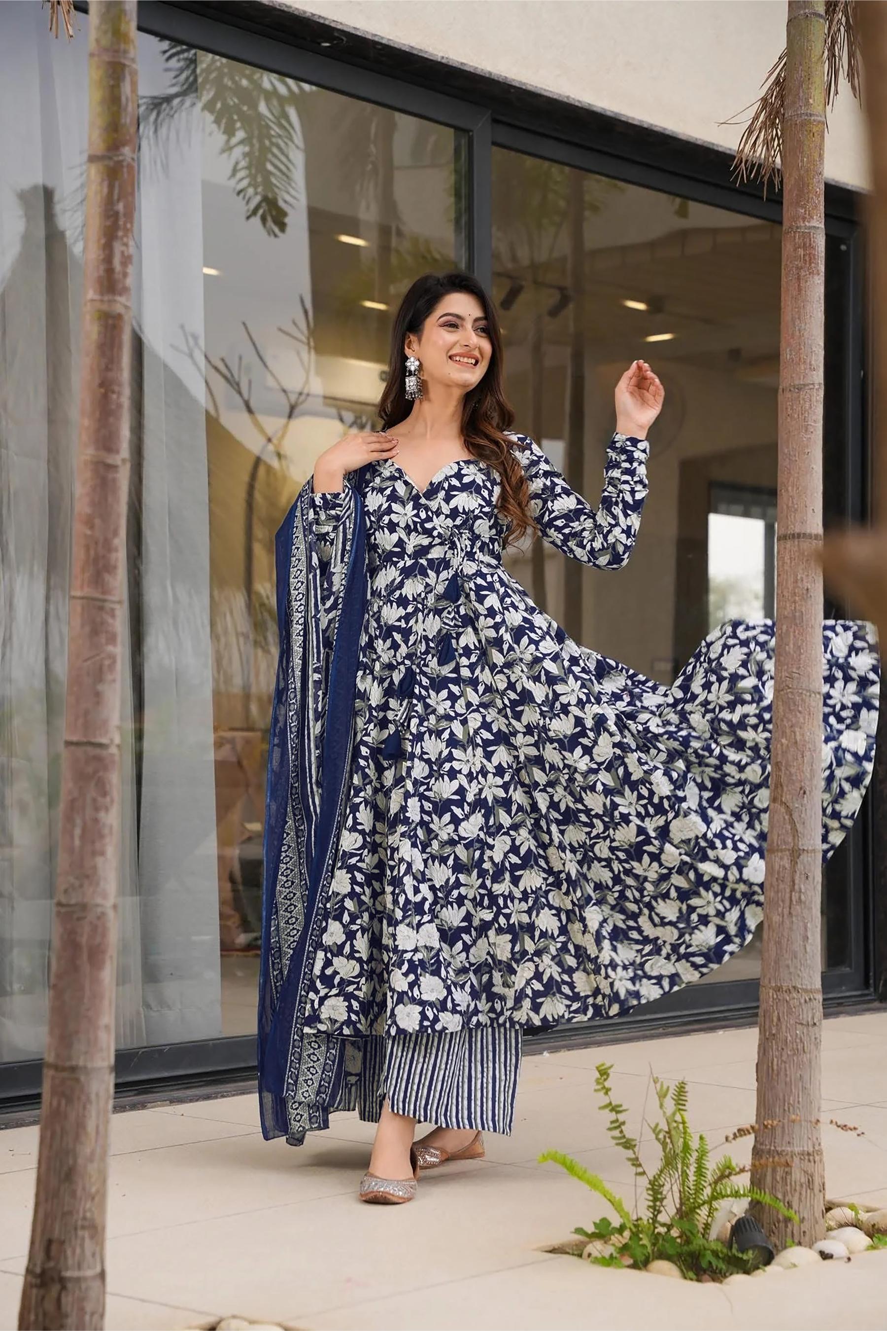 Blue Muslin Digital Printed Palazzo Suit