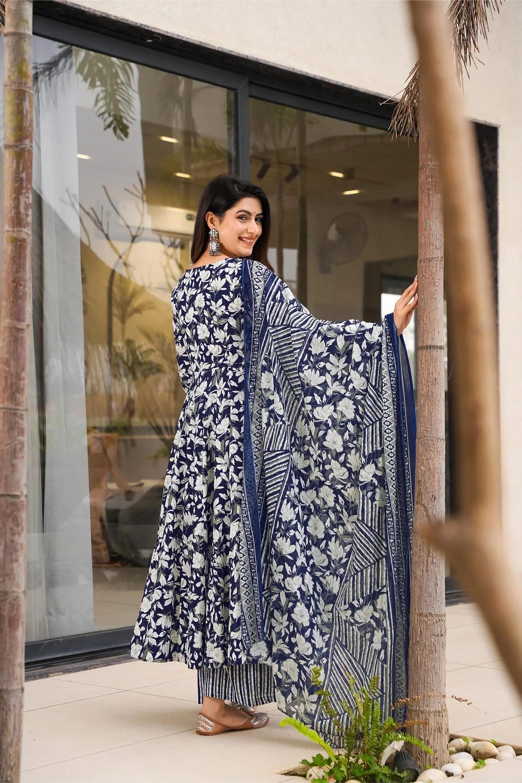 Blue Muslin Digital Printed Palazzo Suit — alternate view