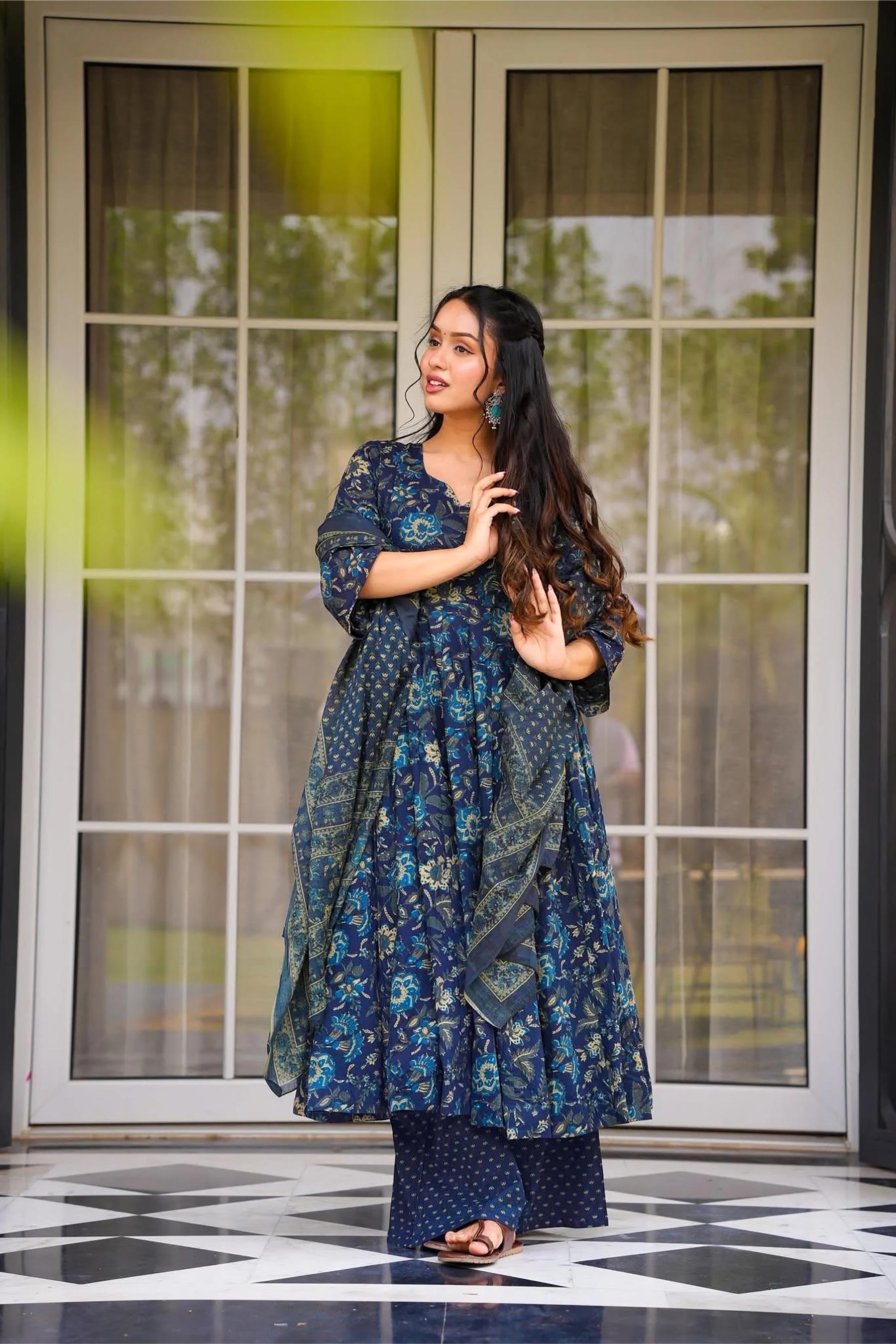 Blue Muslin Readymade Suits