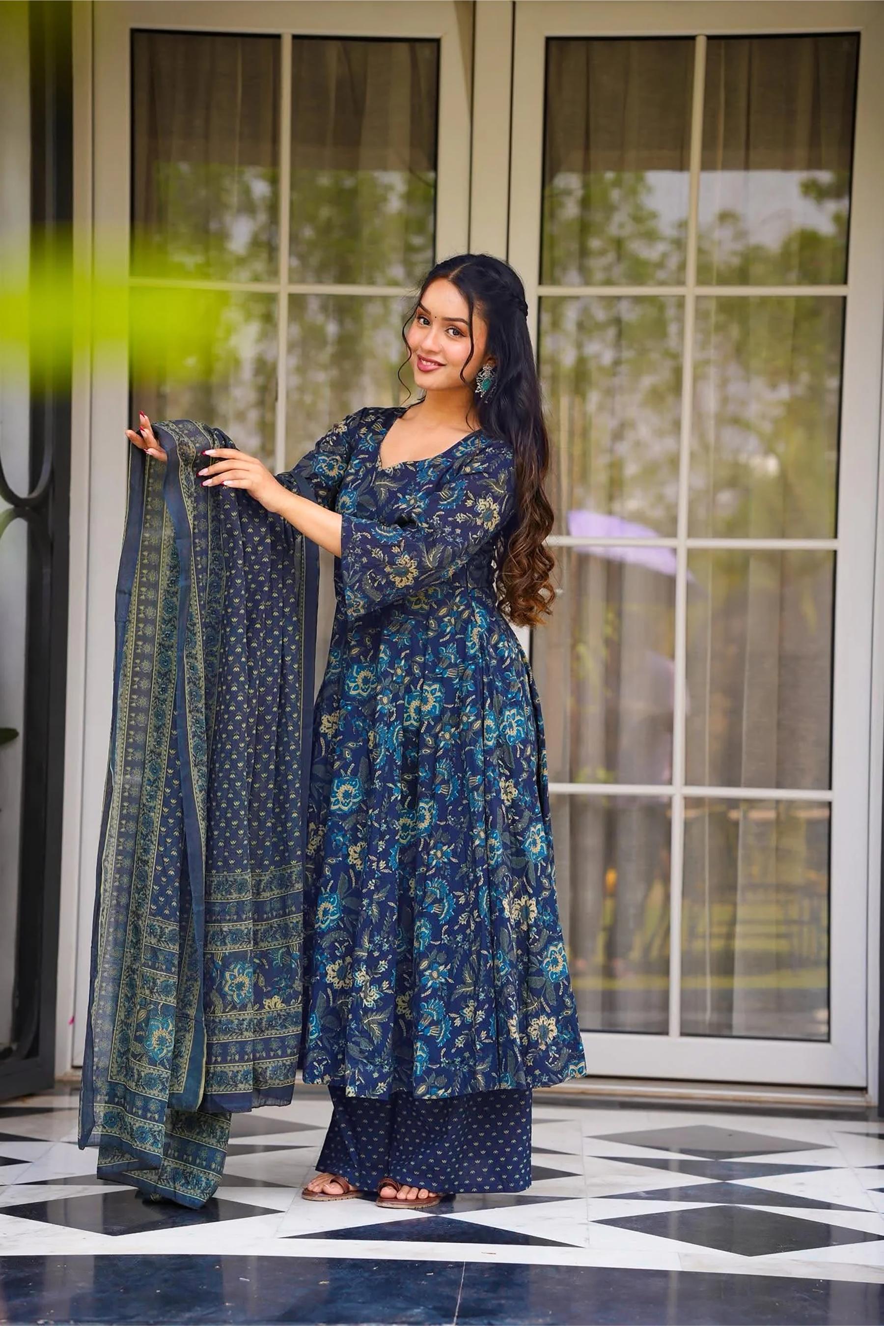 Blue Muslin Readymade Suits