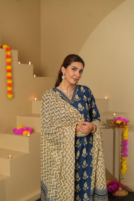Blue N Beige Roman Readymade Suits