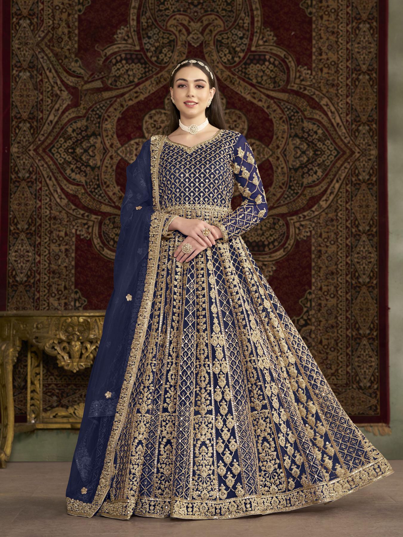Blue Net Embroidery Gown
